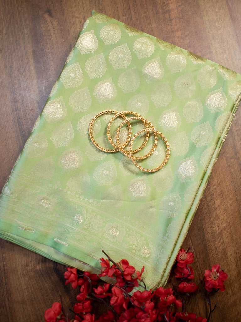 Banarasi Soft Satin Silk Saree With Silver Zari Weaving-Green