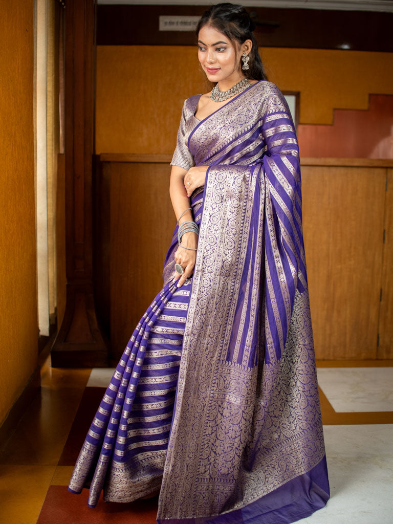 Banarasi Semi Silk Saree With Zari Weaving-Purple