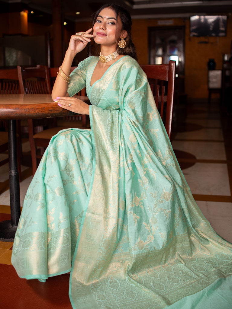 Banarasi Semi Silk Saree With Jaal Zari Weaving-Pastel Blue