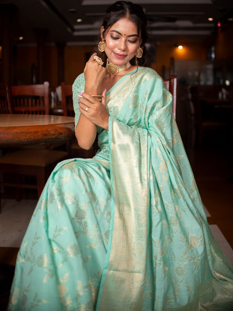 Banarasi Semi Silk Saree With Jaal Zari Weaving-Pastel Blue