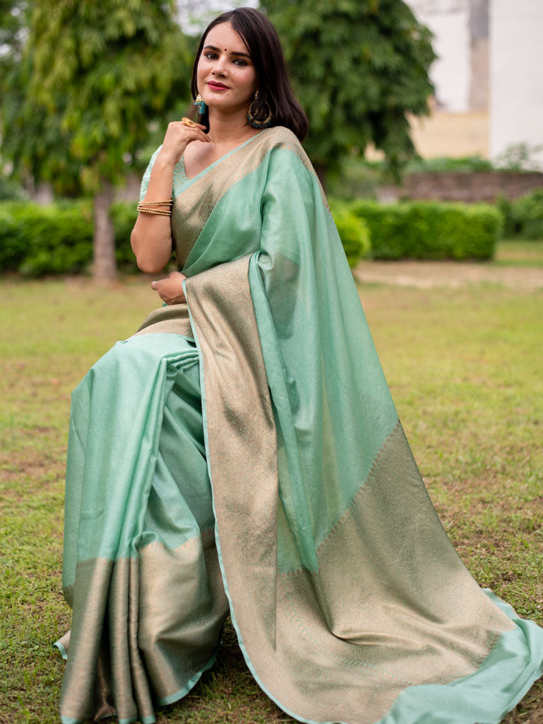 Banarasi Cotton Silk Saree with Plain Skirt Border-Pastel Blue