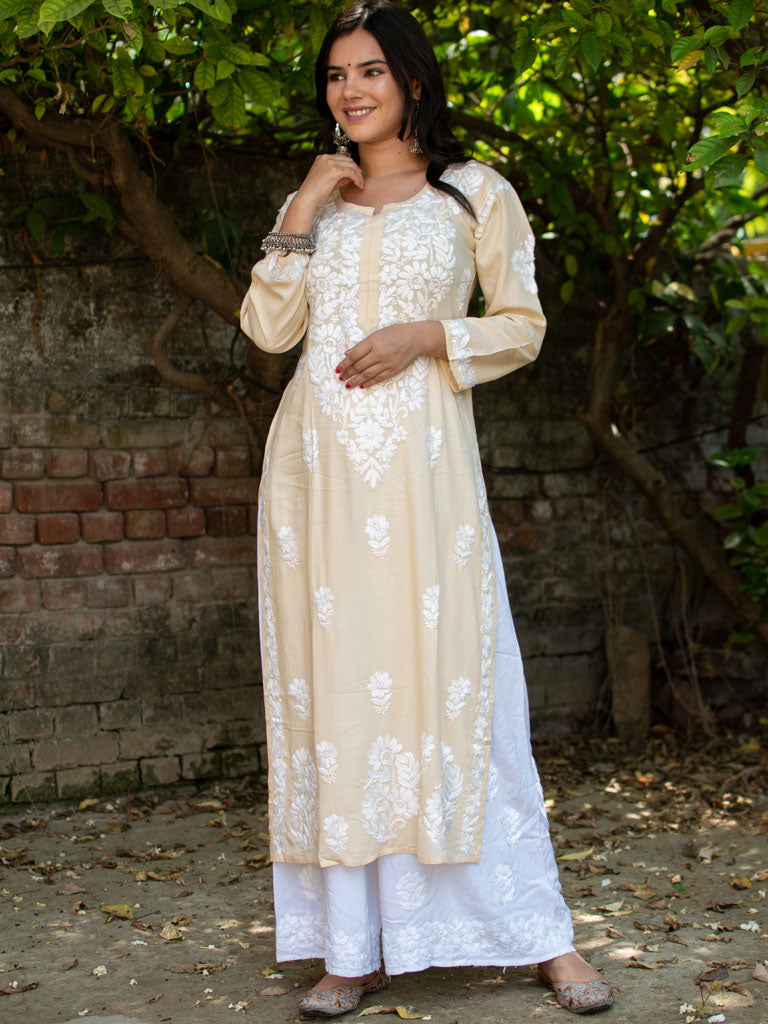 Readymade Chikankari Modal Kurti-Yellow