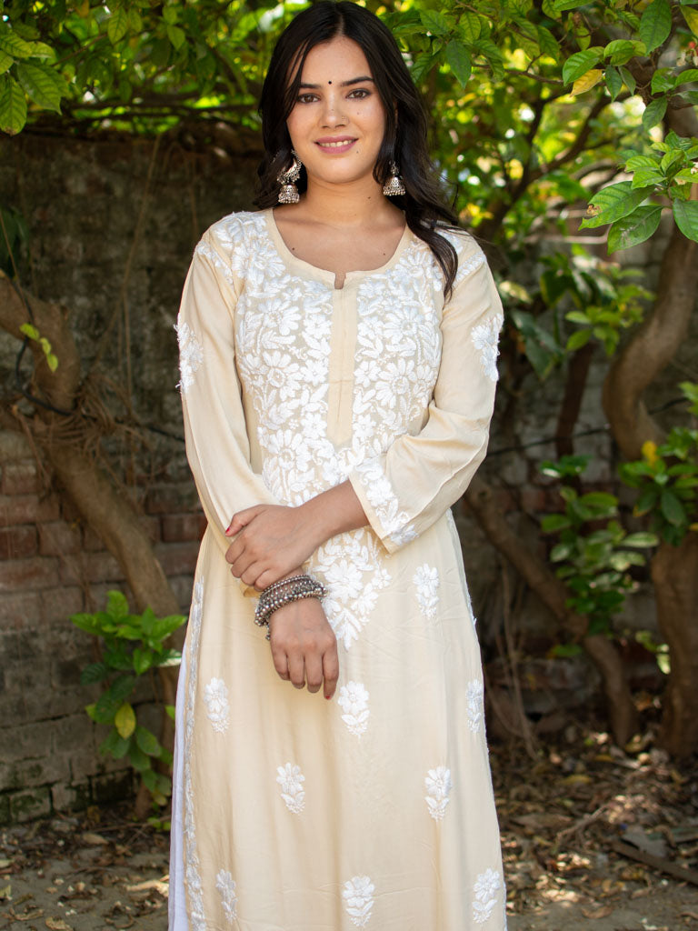 Readymade Chikankari Modal Kurti-Yellow
