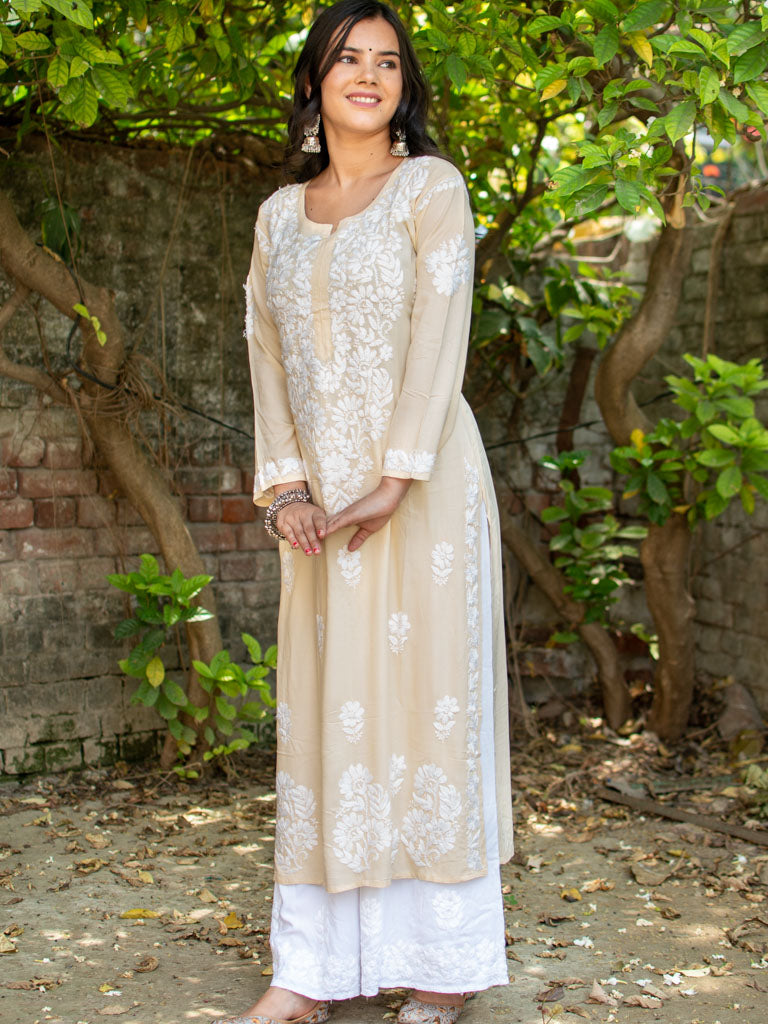 Readymade Chikankari Modal Kurti-Yellow