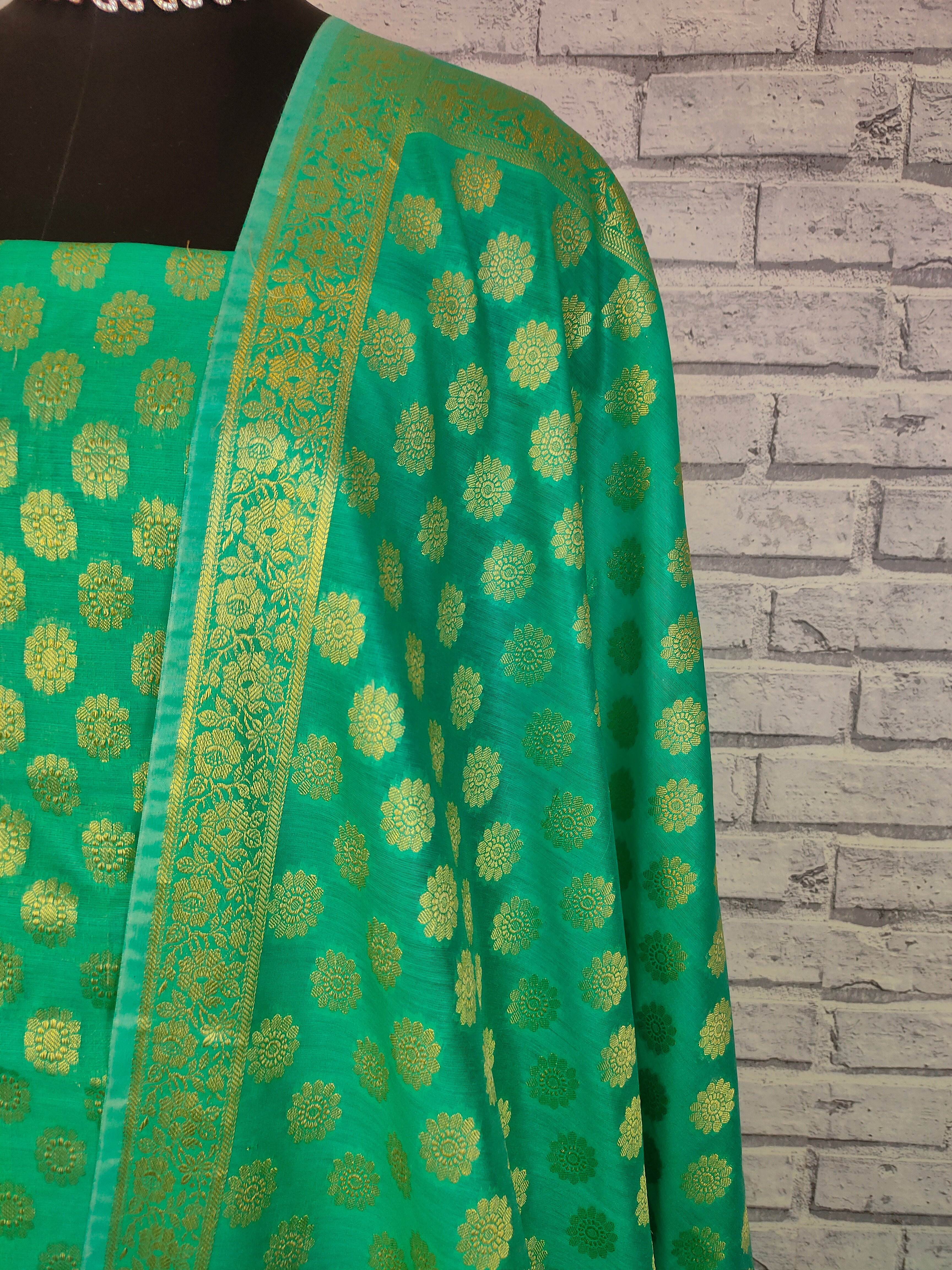 Banarasi Cotton Silk Zari Weaving Salwar Kameez Material-Blue