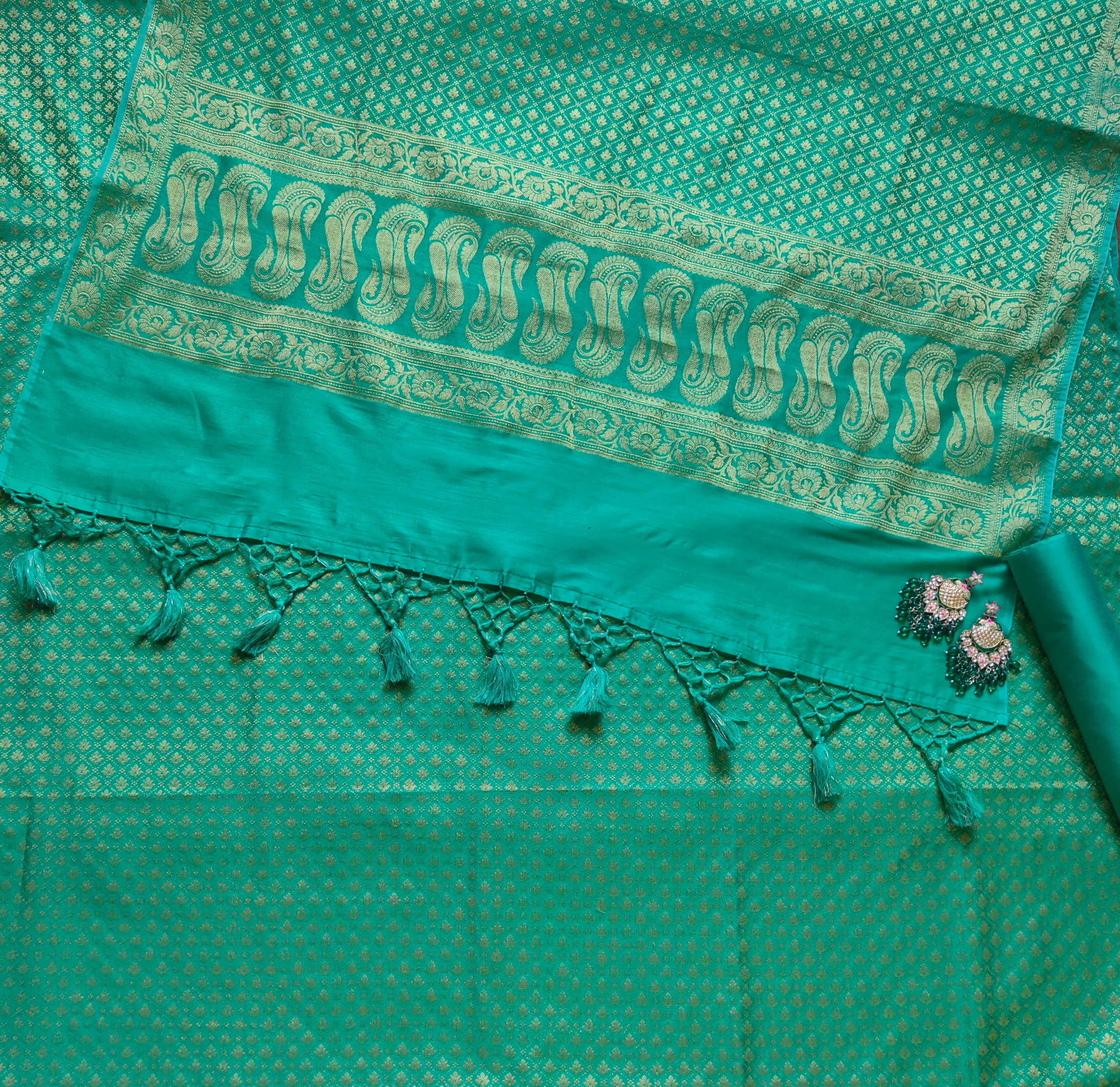 Banarasi Cotton Silk Zari Weaving Salwar Kameez Material- Sea Green