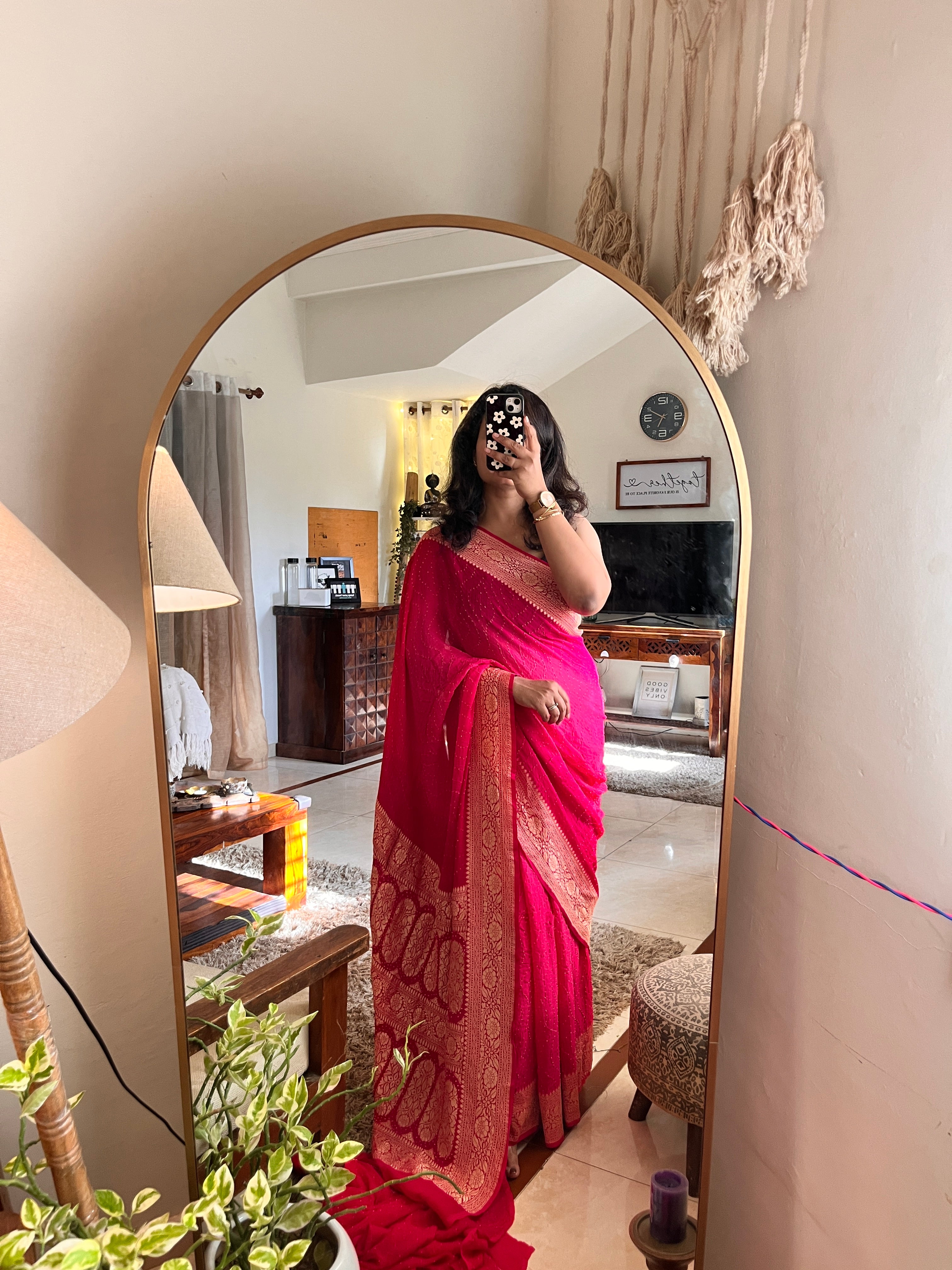 Shaded handloom Pure Banarasi Georgette Rai Bandhej Saree