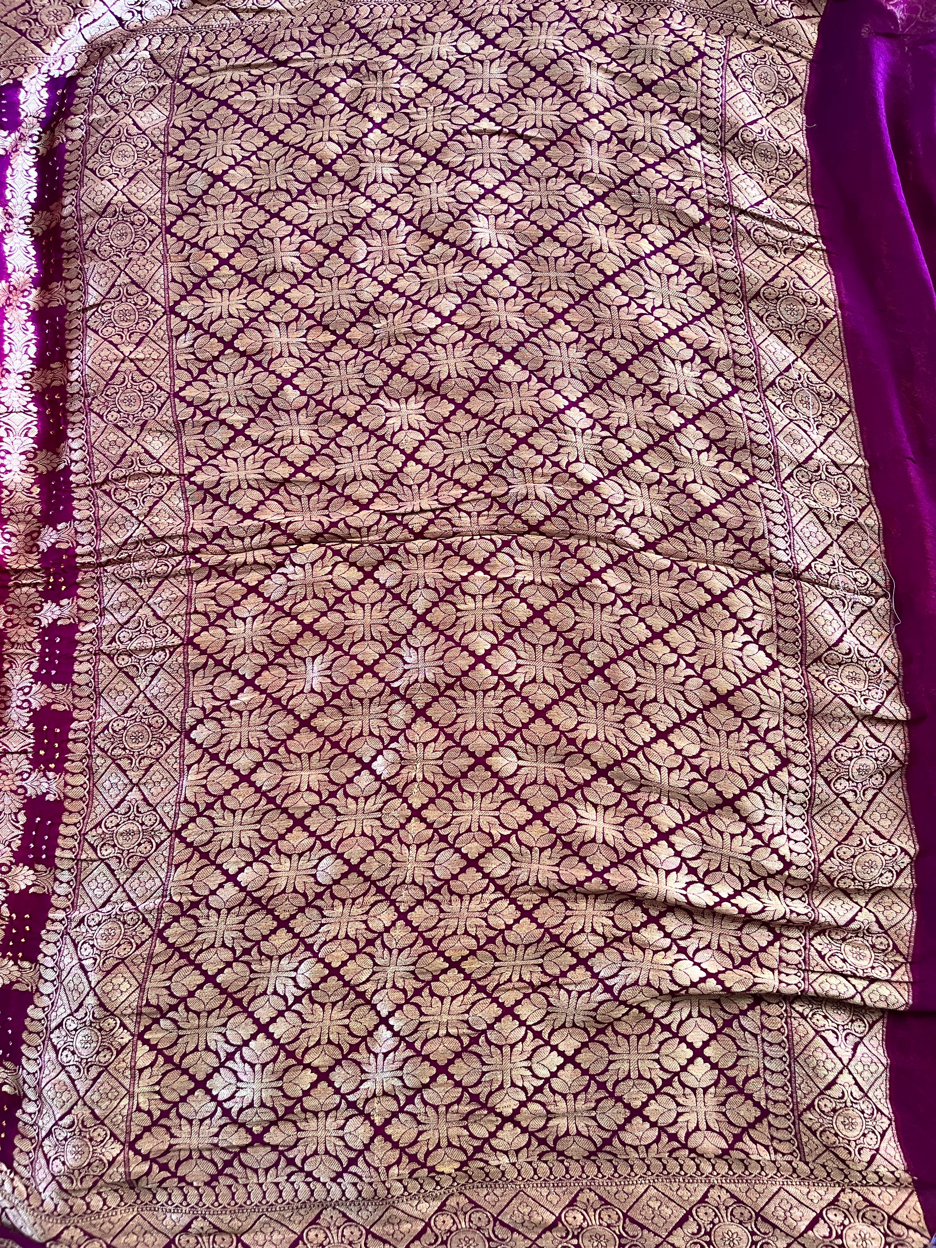 Pink Pure Banarasi Georgette Bandhej Saree with Zari Jaal Weaving