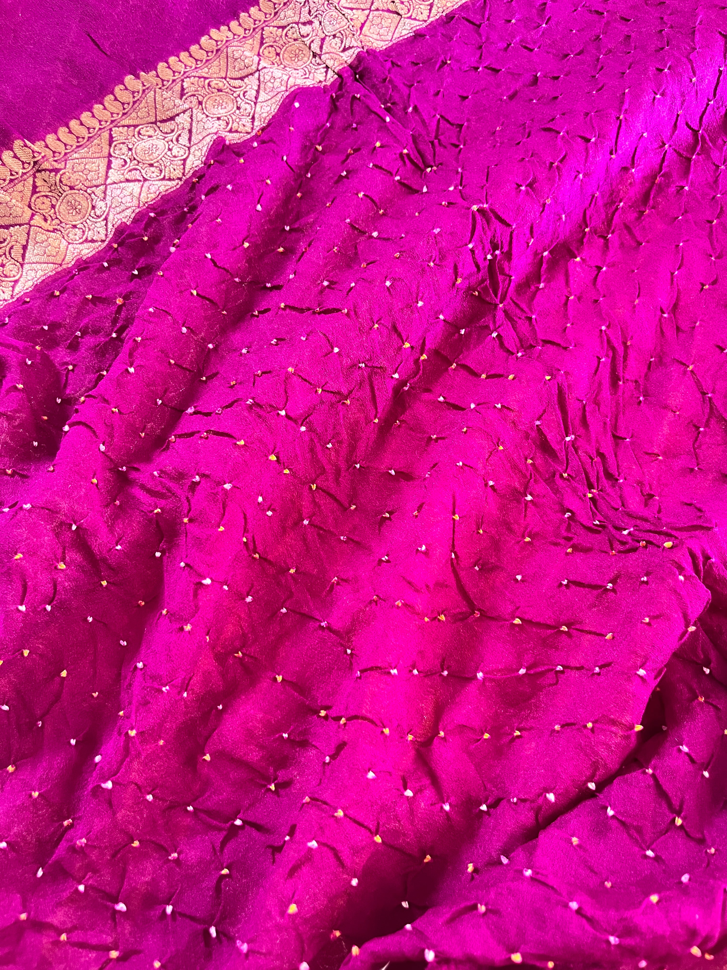 Pink Pure Banarasi Georgette Bandhej Saree with Zari Jaal Weaving