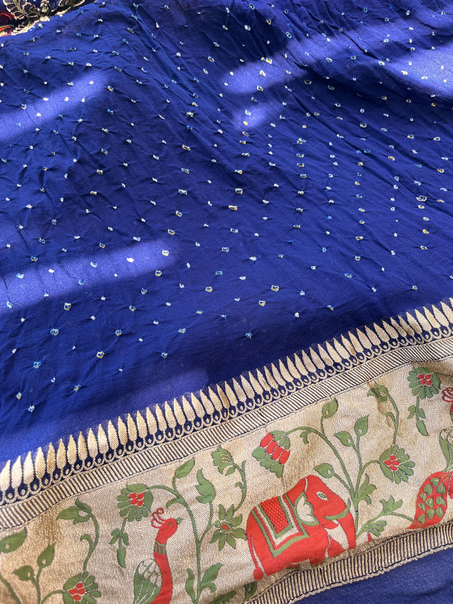 Blue Tilfi Pure Banarasi Georgette Bandhej Saree with Zari & Meena Weaving