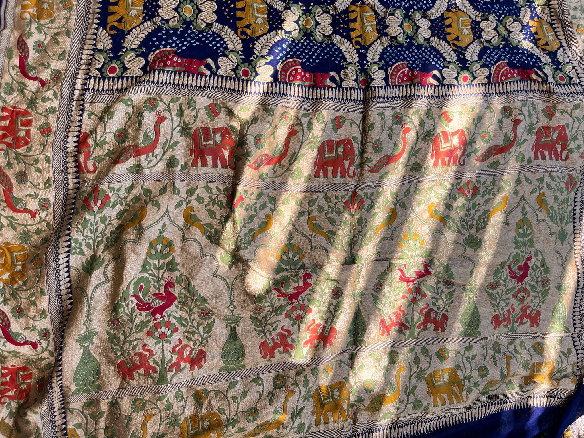 Blue Tilfi Pure Banarasi Georgette Bandhej Saree with Zari & Meena Weaving