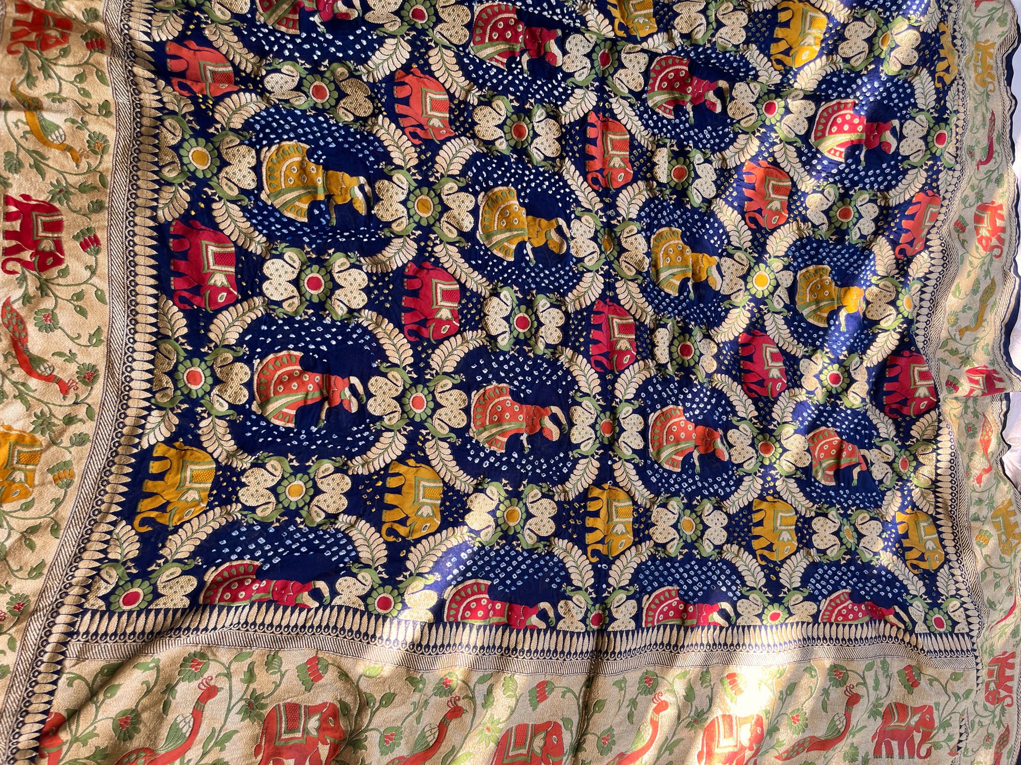 Blue Tilfi Pure Banarasi Georgette Bandhej Saree with Zari & Meena Weaving