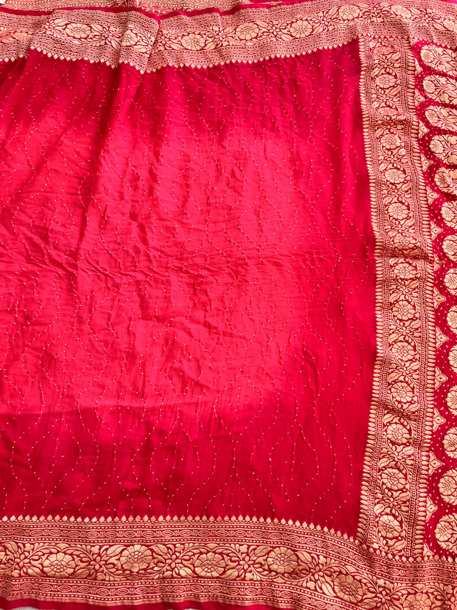 Shaded Pink handloom Pure Banarasi Georgette Rai Bandhej Saree