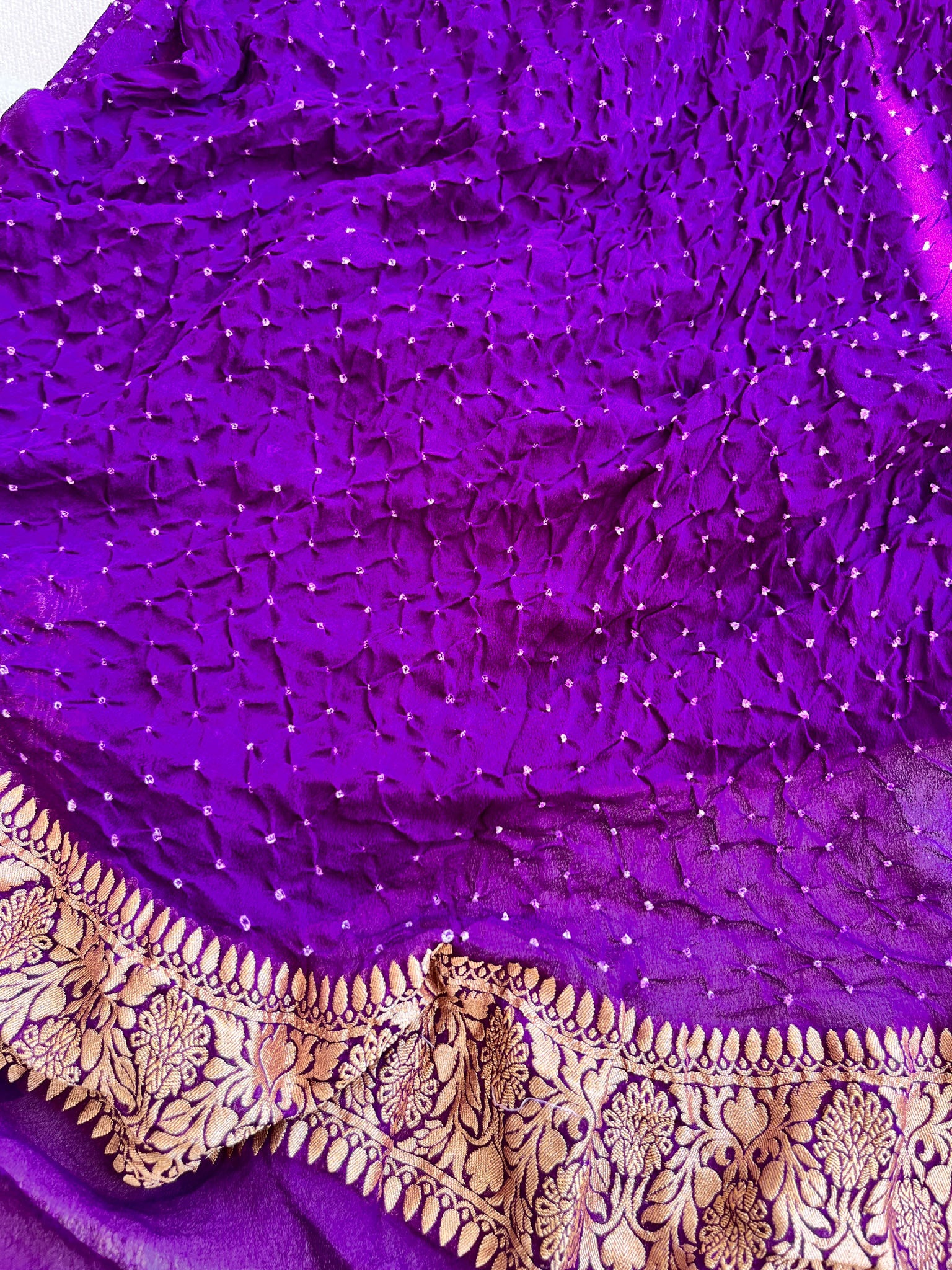 Purple handloom Pure Banarasi Georgette Rai Bandhej Saree