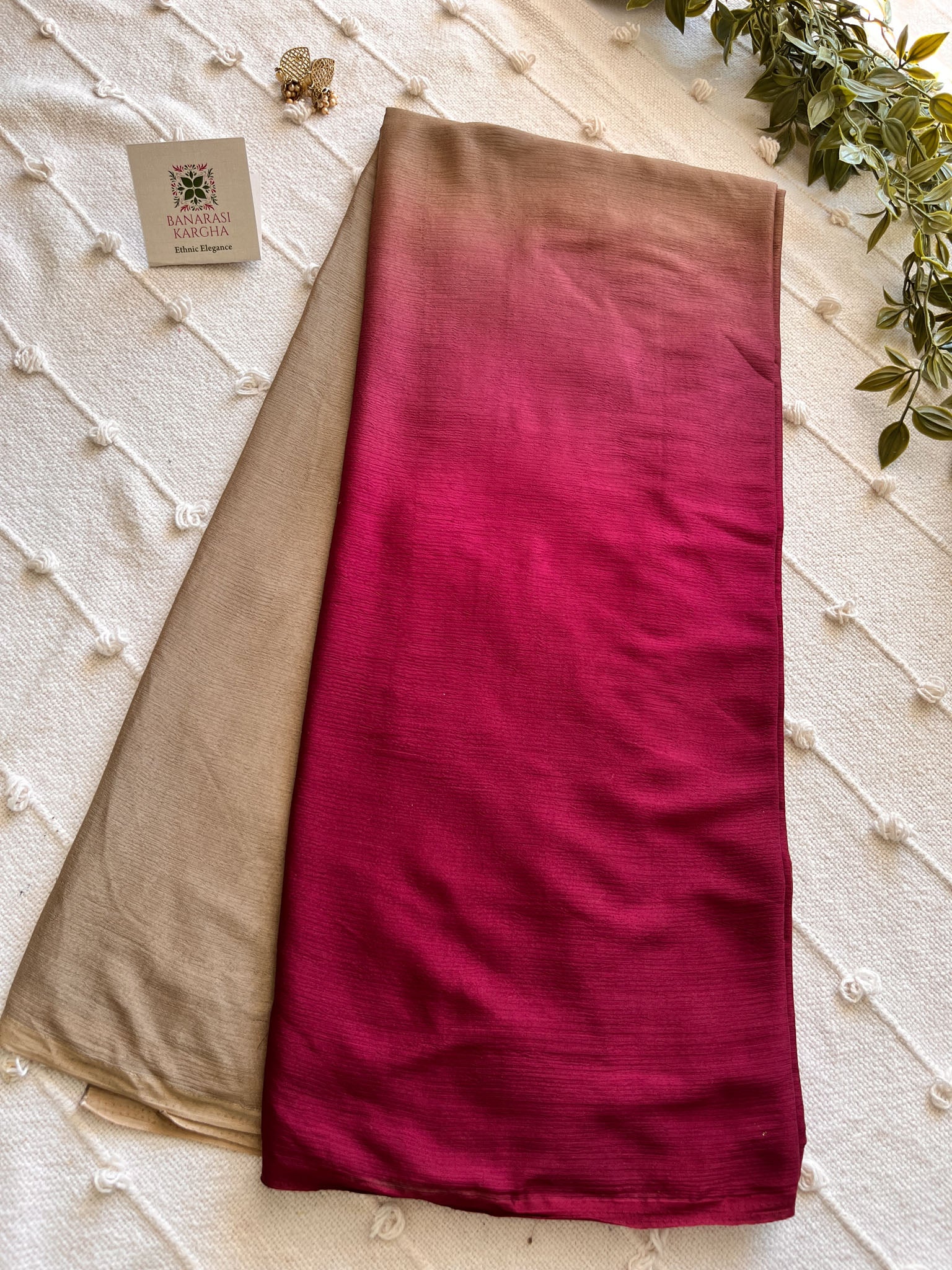 Shaded Chiffon Saree- Wine & Grey