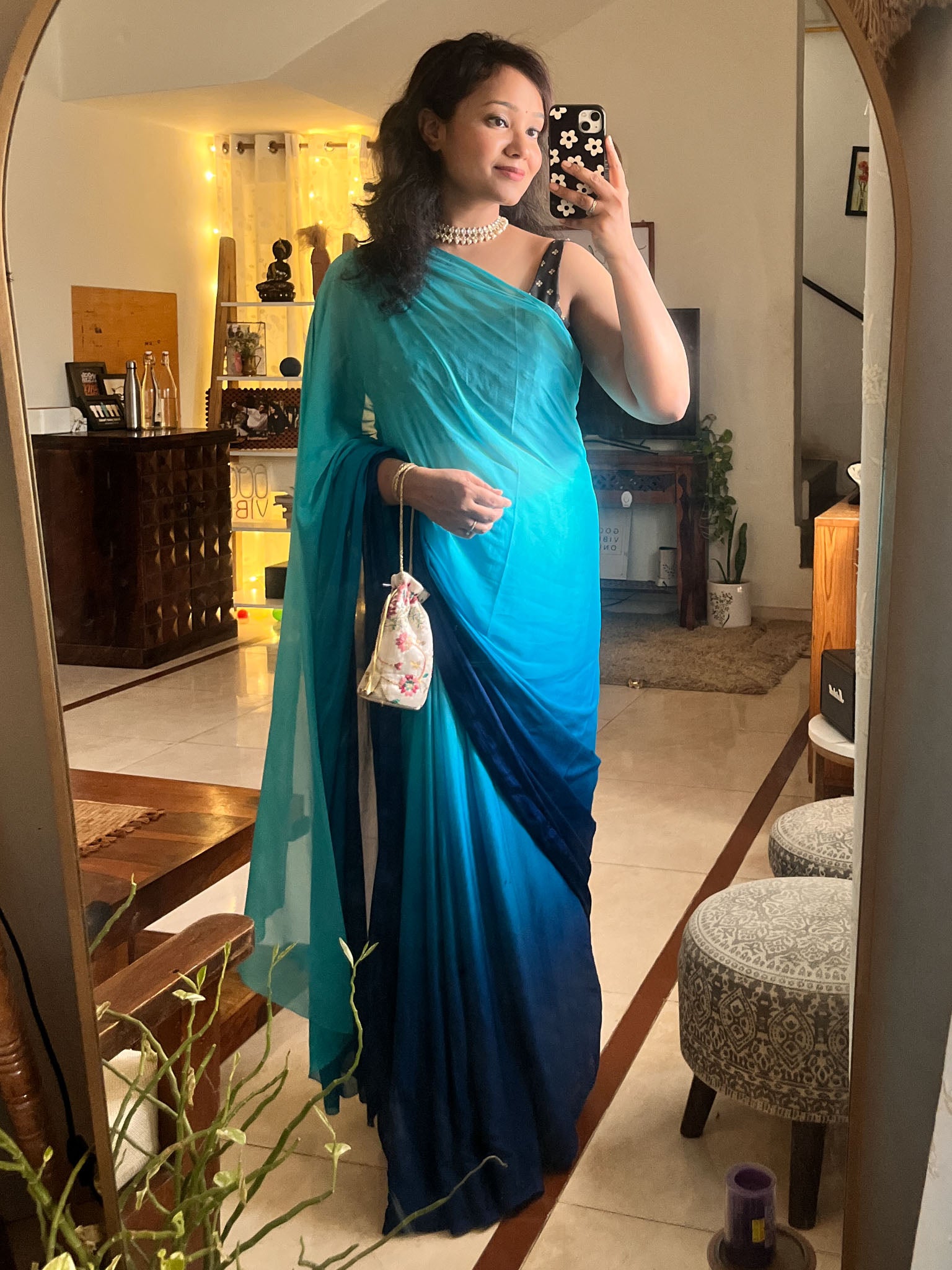 Shaded Chiffon Saree- Blue