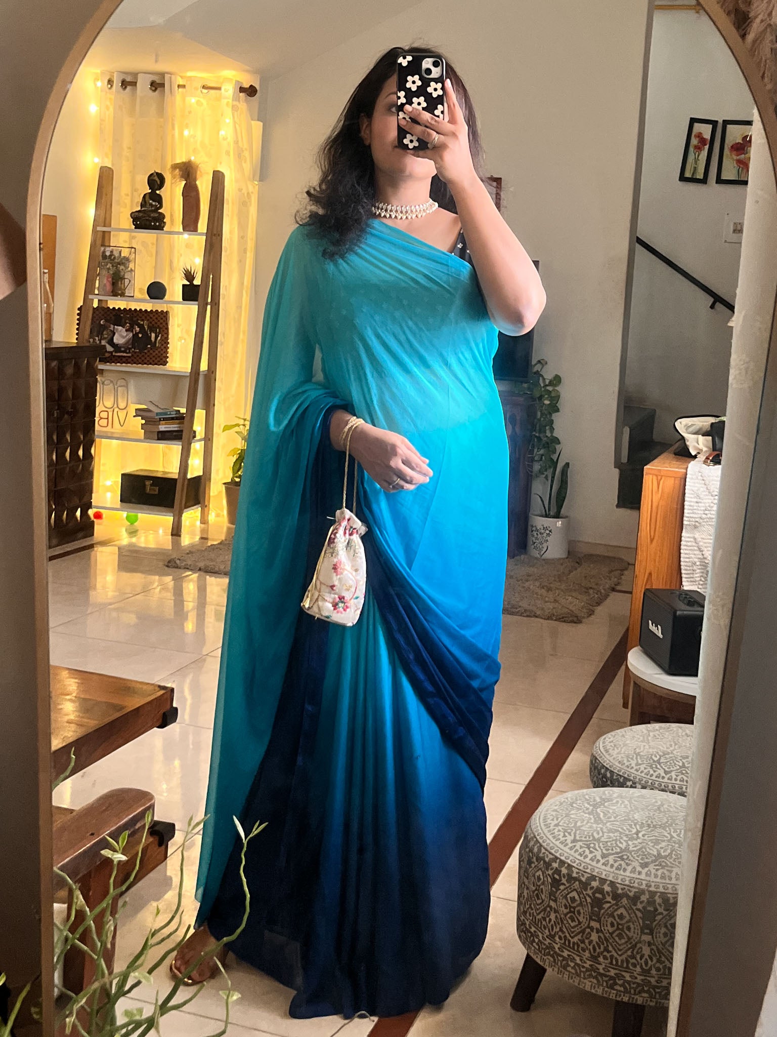 Shaded Chiffon Saree- Blue