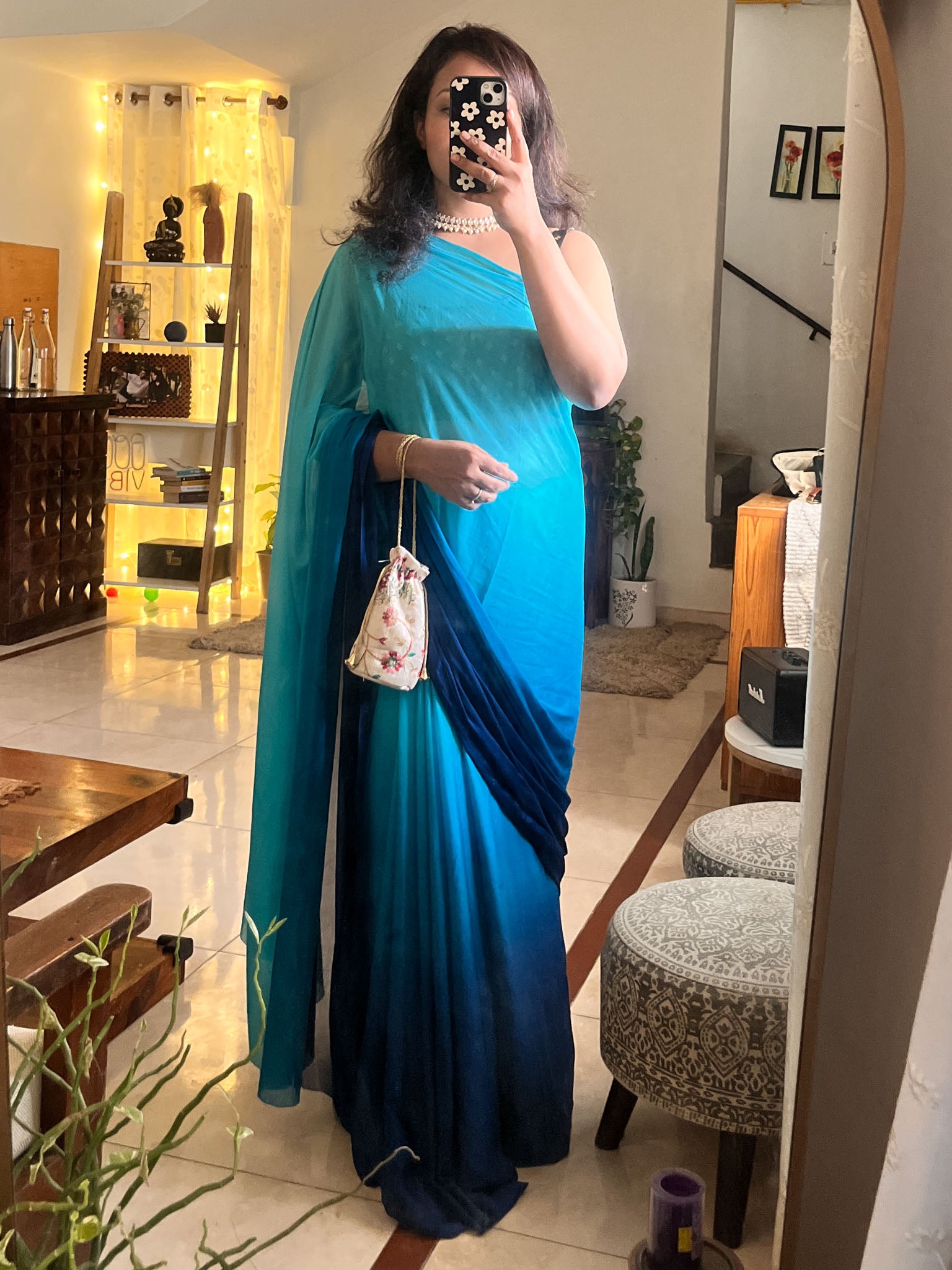 Shaded Chiffon Saree- Blue