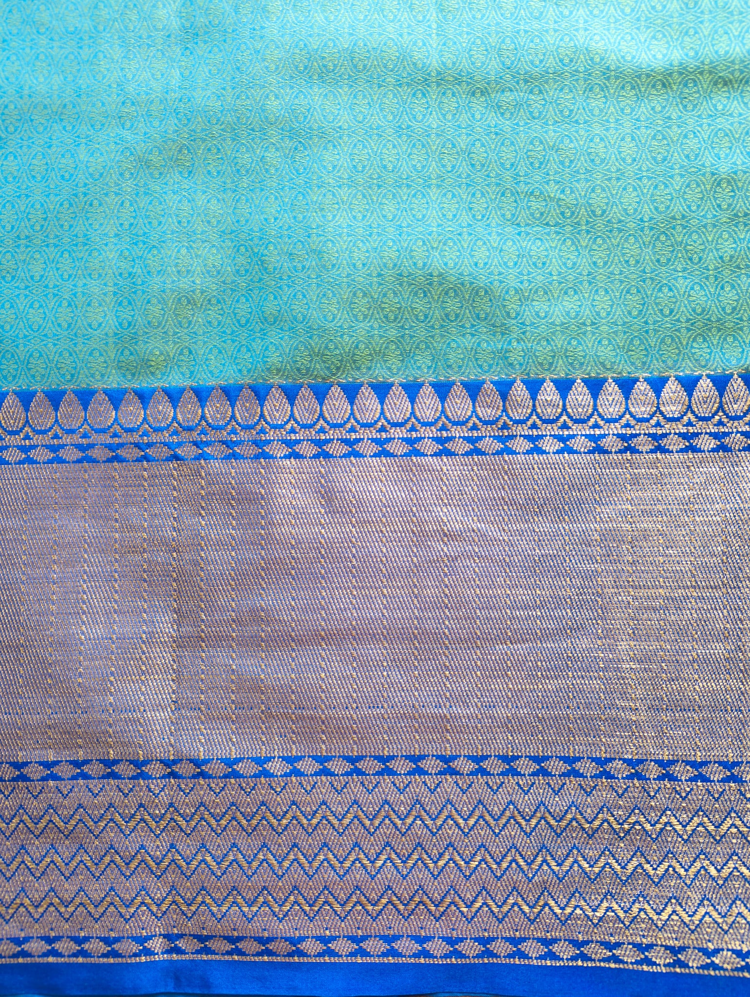 Banarasi Semi Silk Saree With Contrast Satin Skirt Border-Green