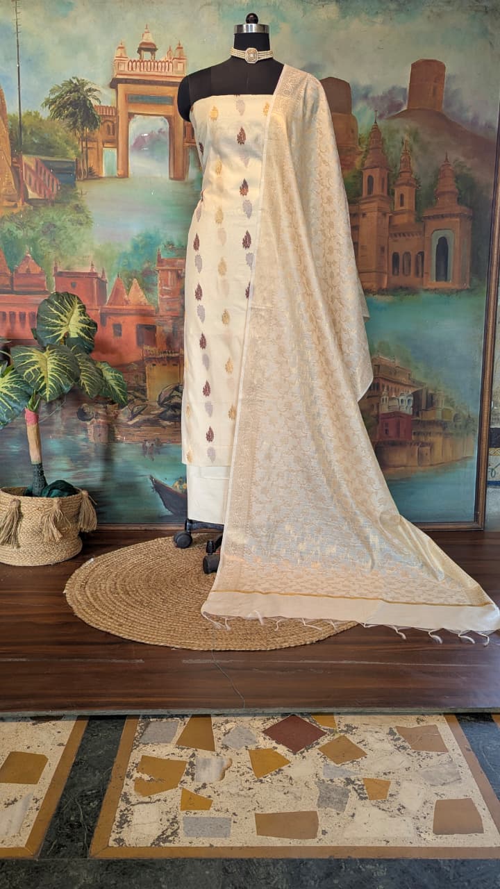Cotton silk salwar kameez fabric (cream colour)