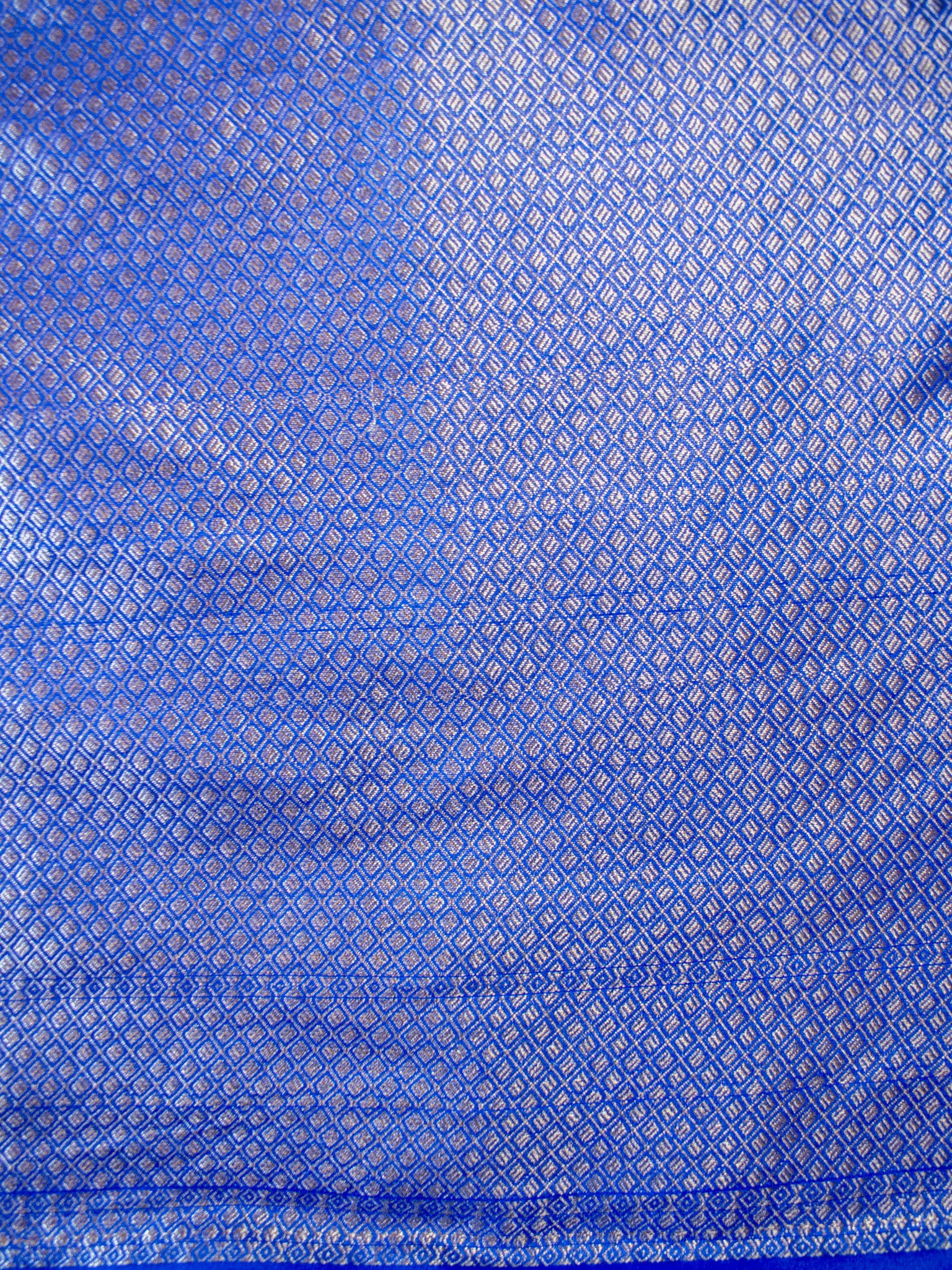 Banarasi Cotton Silk Saree Silver Zari Weaving With Border- Blue