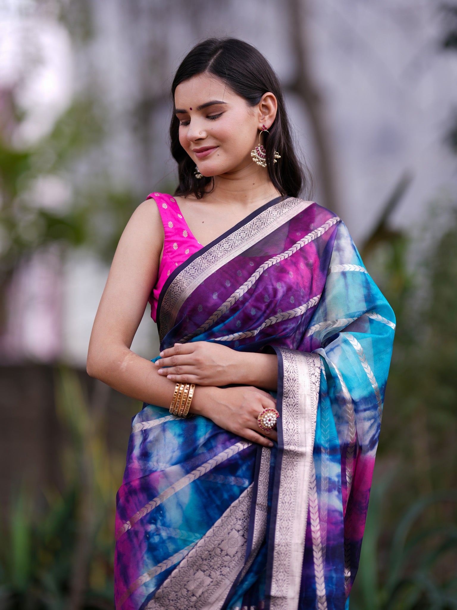 Banarasi Shibori Dyed Organza Saree With Zari Weaving