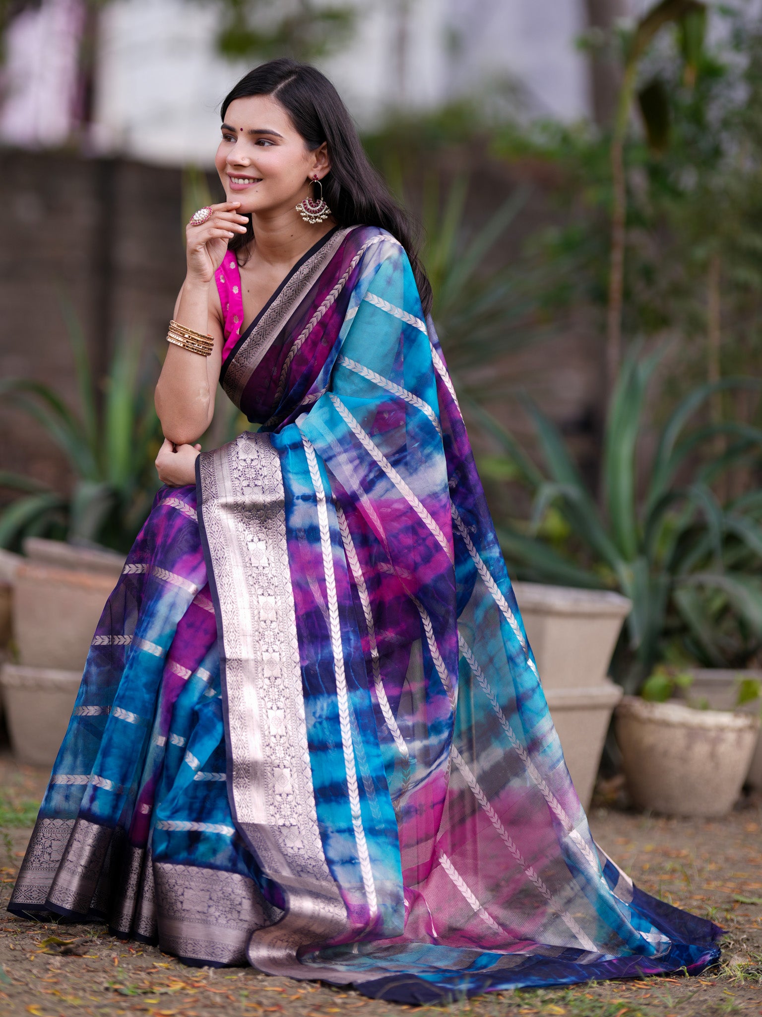 Banarasi Shibori Dyed Organza Saree With Zari Weaving