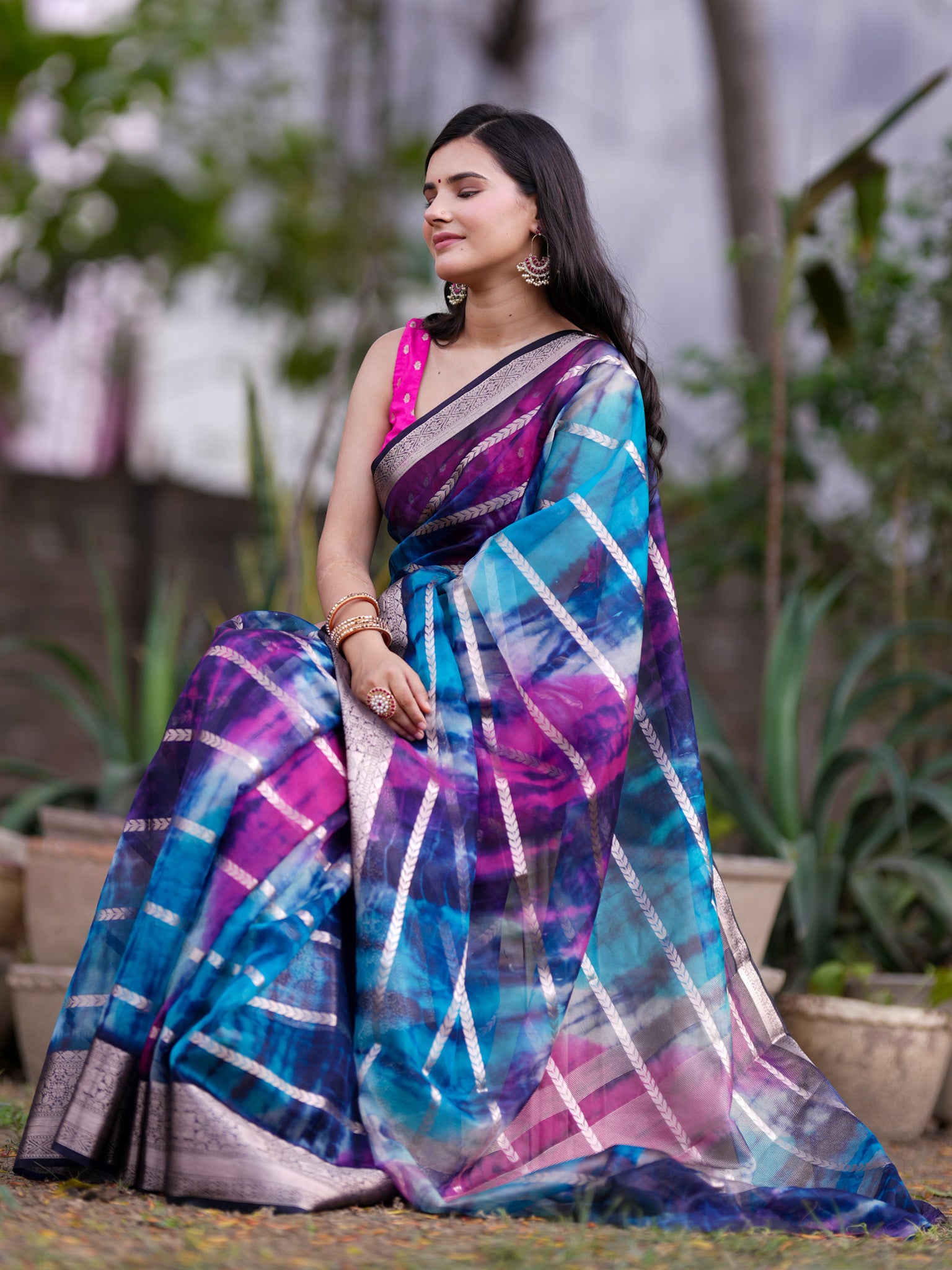 Banarasi Shibori Dyed Organza Saree With Zari Weaving