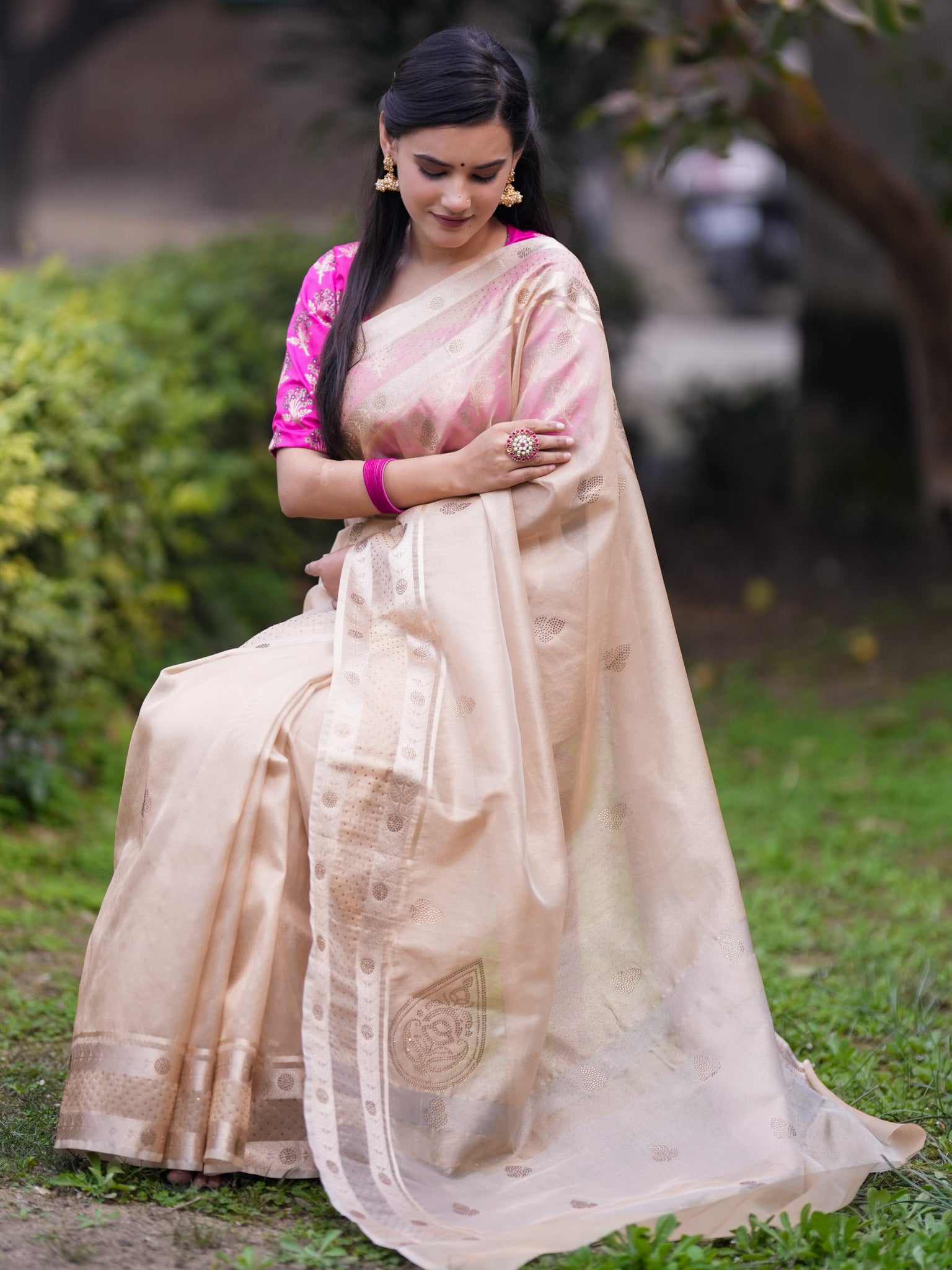 Banarasi Tissue Saree With Zari Border - Gold