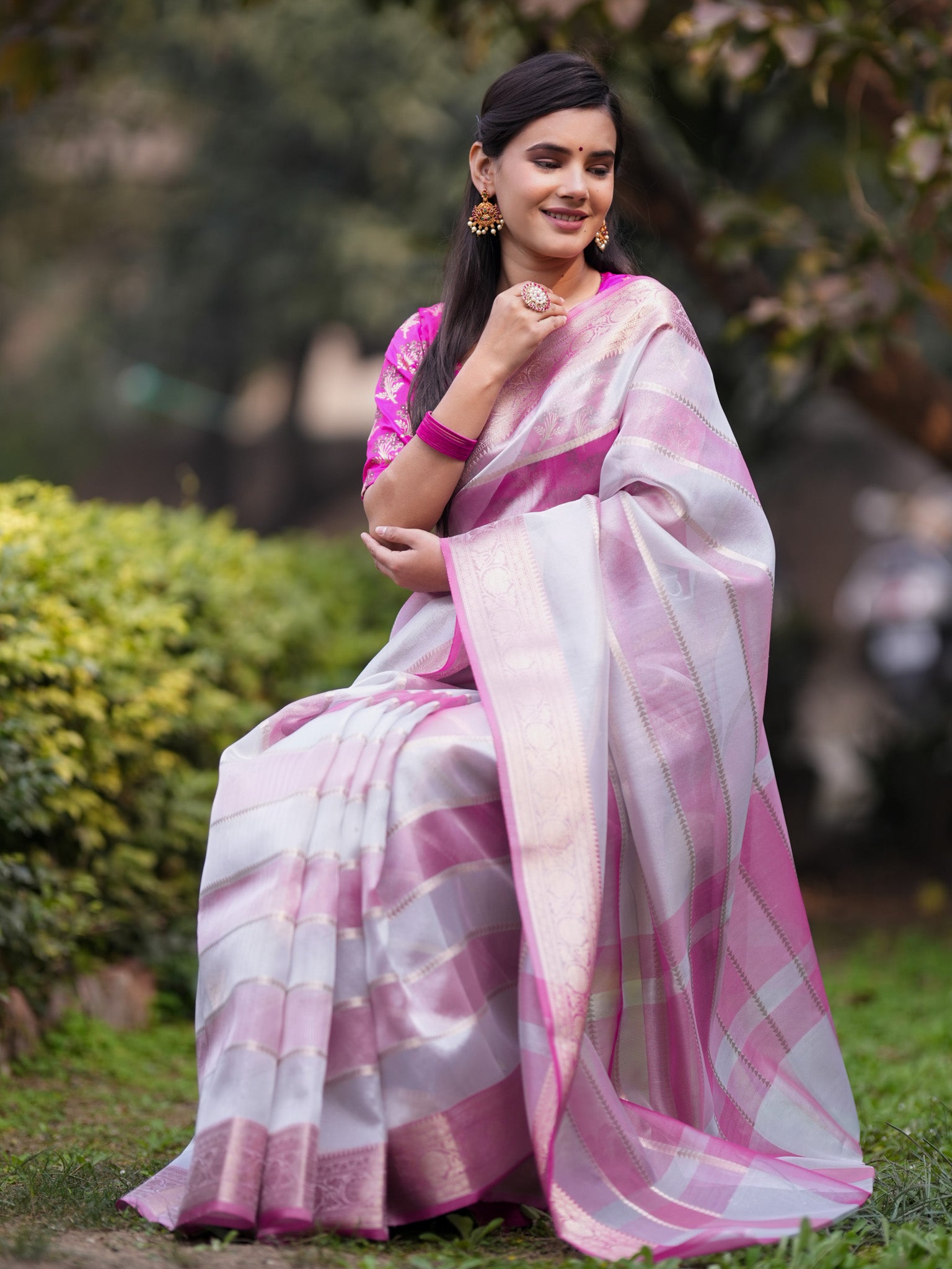 Banarasi Organza Saree With Zari Border - Grey