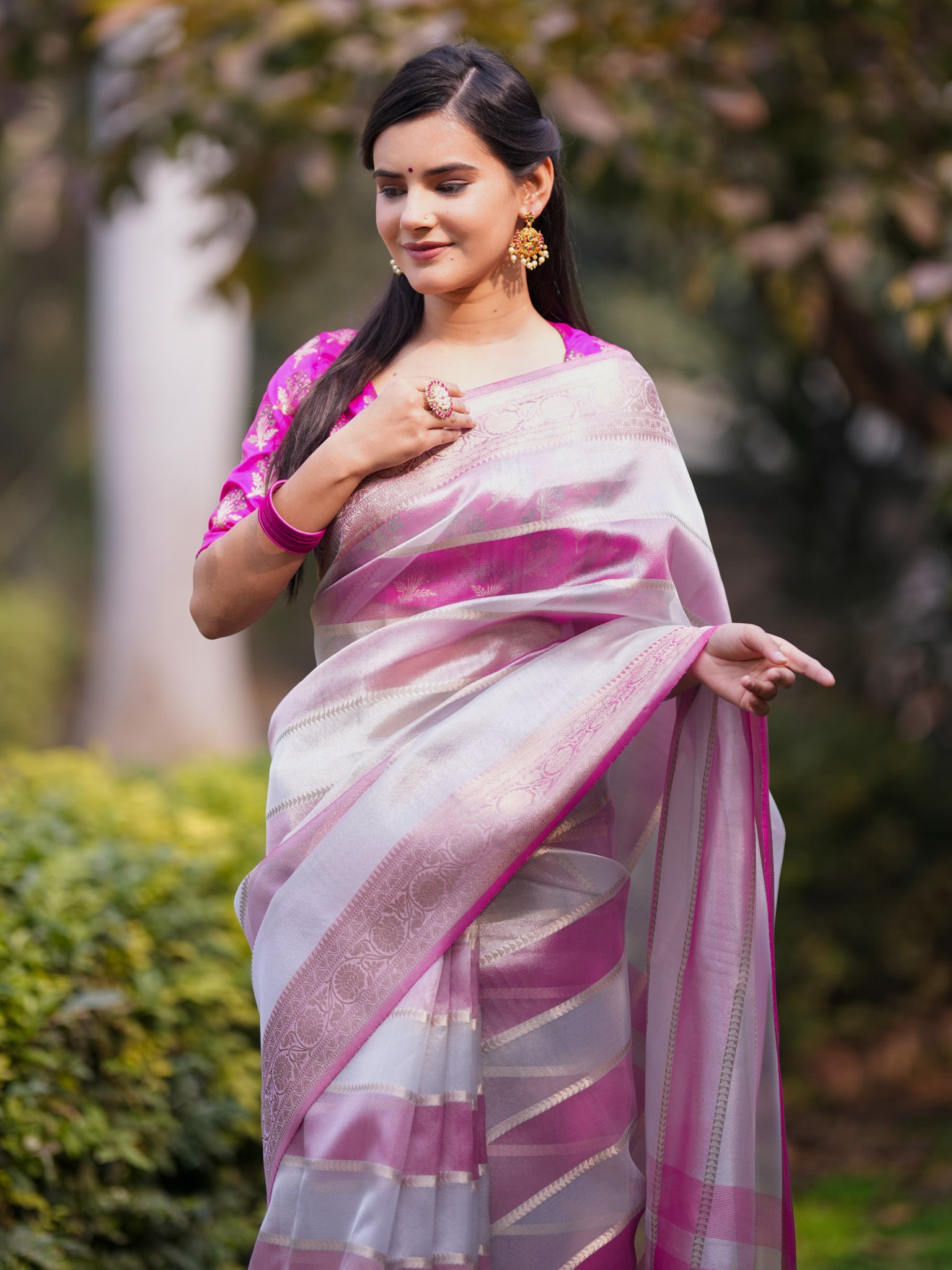 Banarasi Organza Saree With Zari Border - Grey