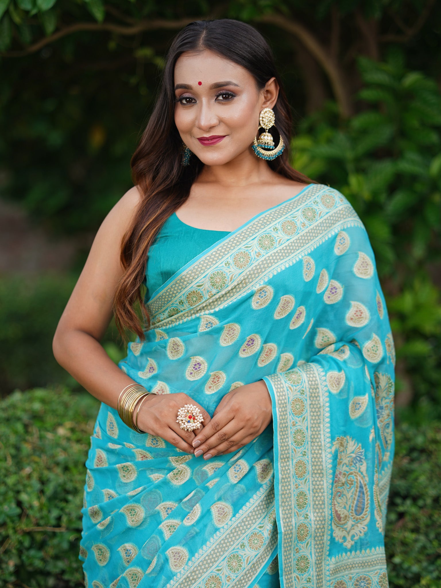 Banaras Pure Georgette Saree With Resham Weaving- Sky Blue