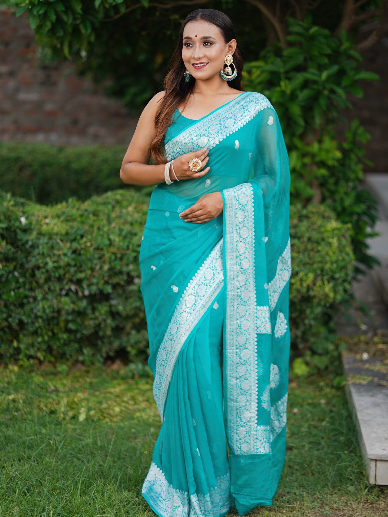 Banaras Pure Georgette Saree With Silver Zari- Sky Blue