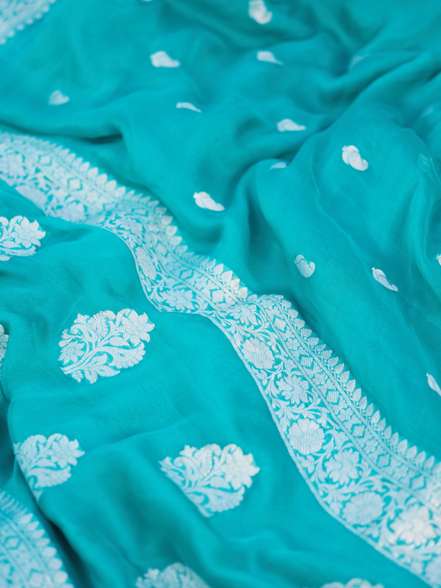 Banaras Pure Georgette Saree With Silver Zari- Sky Blue