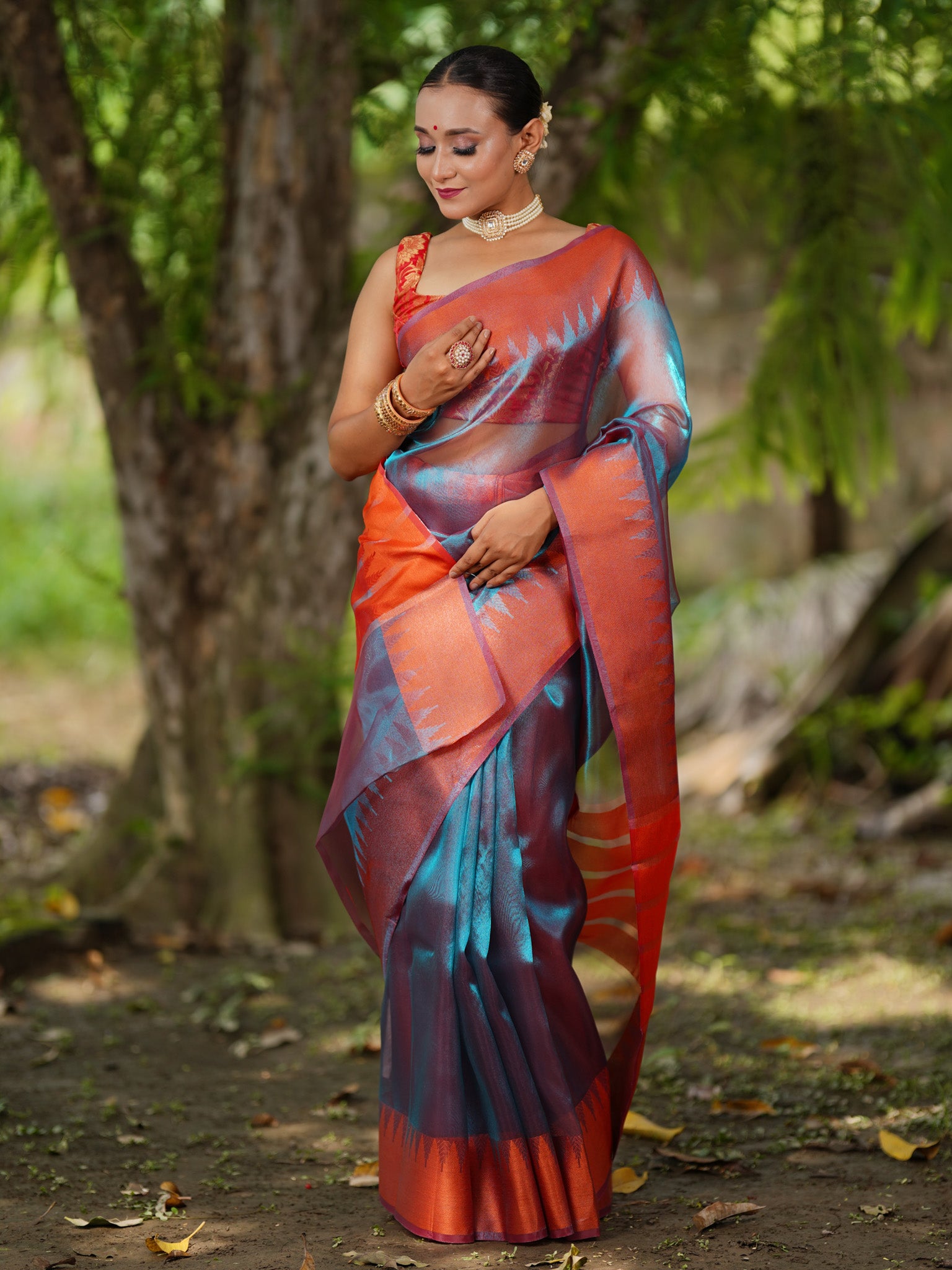 Banarasi Plain Shaded Tissue Saree With Zari Border - Blue