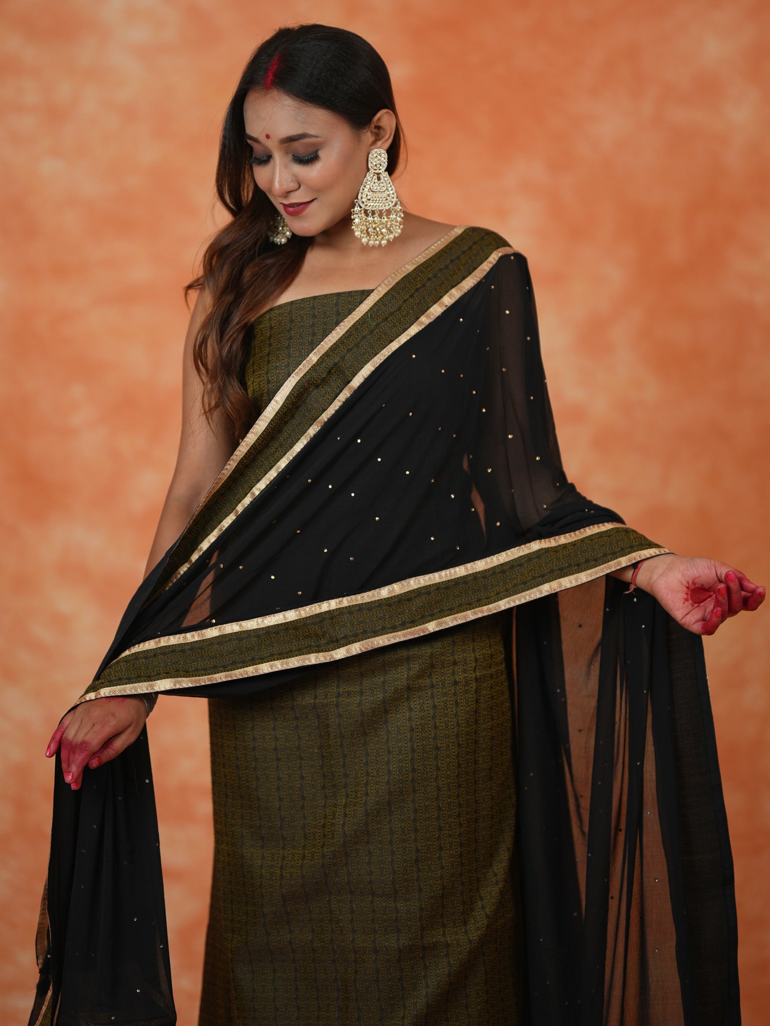 Banarasi Cotton Silk Resham Weaving Salwar Kameez Material With Black Dupatta-Deep Green