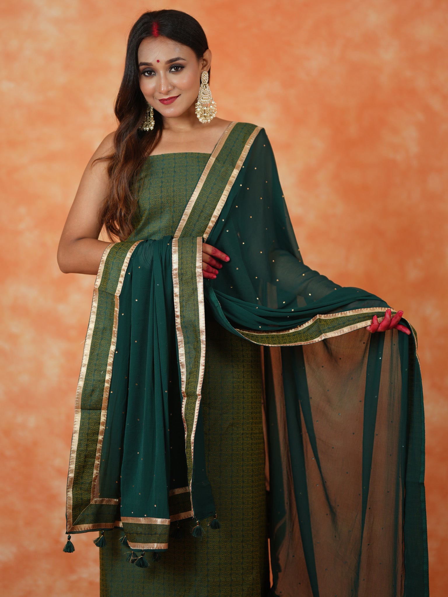 Banarasi Cotton Silk Resham Weaving Salwar Kameez Material With Dupatta-Green