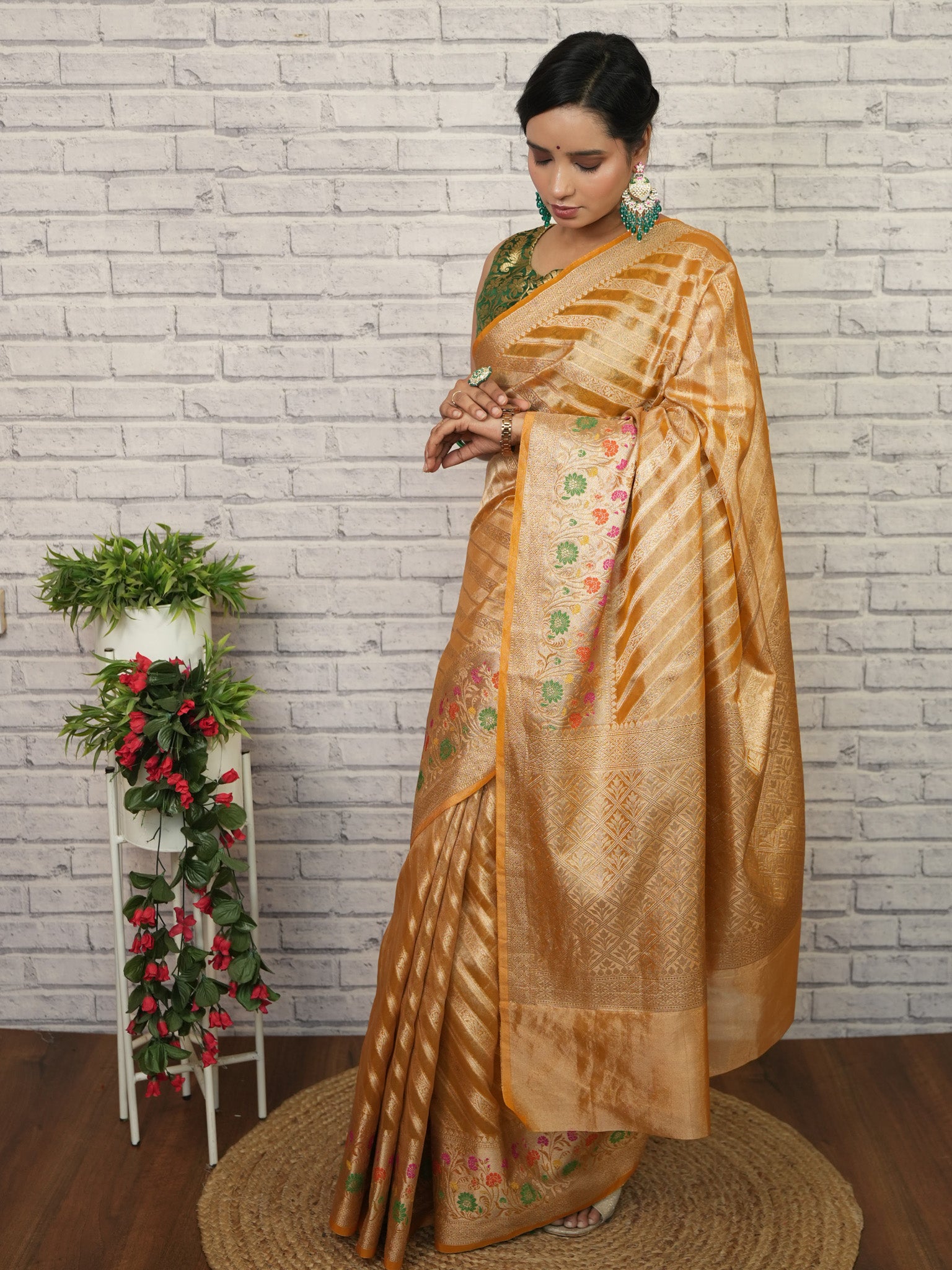 Banarasi Tissue Saree With Zari Border-Yellow