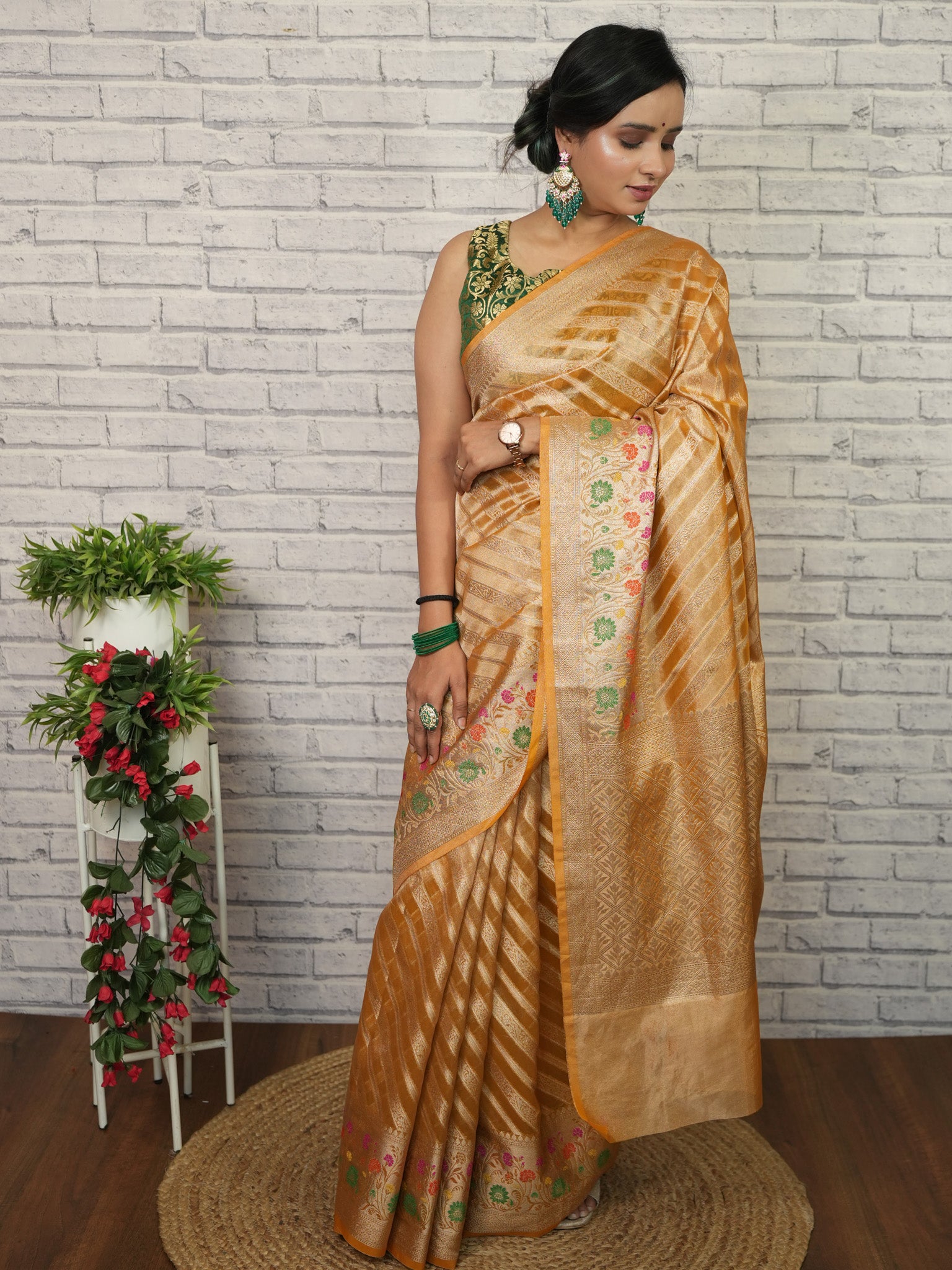 Banarasi Tissue Saree With Zari Border-Yellow