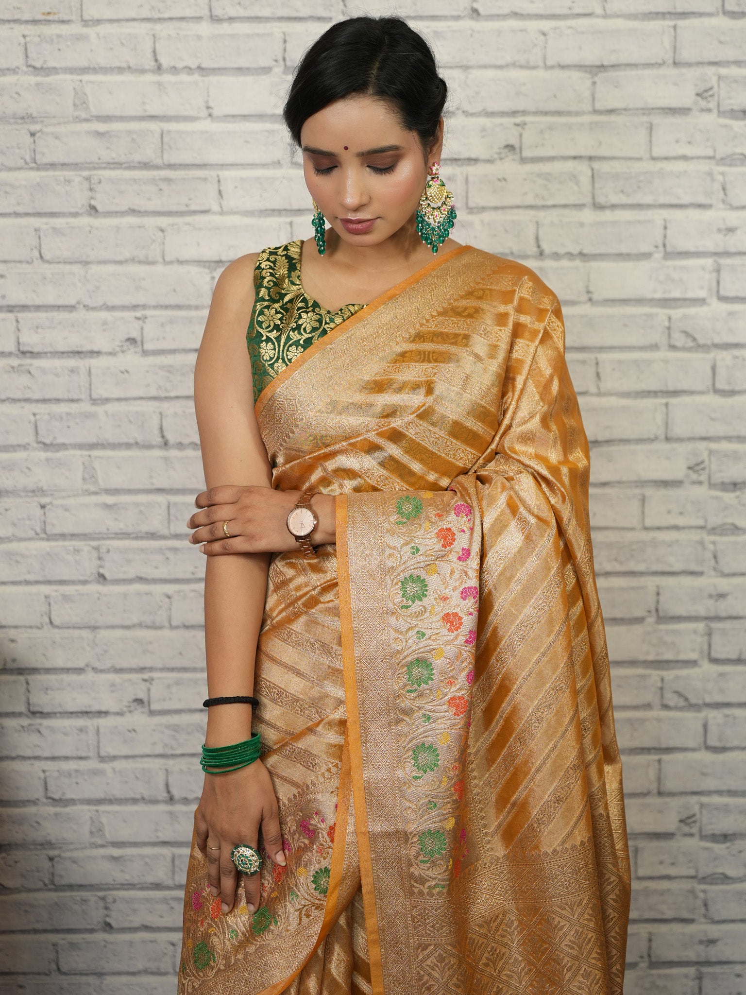 Banarasi Tissue Saree With Zari Border-Yellow
