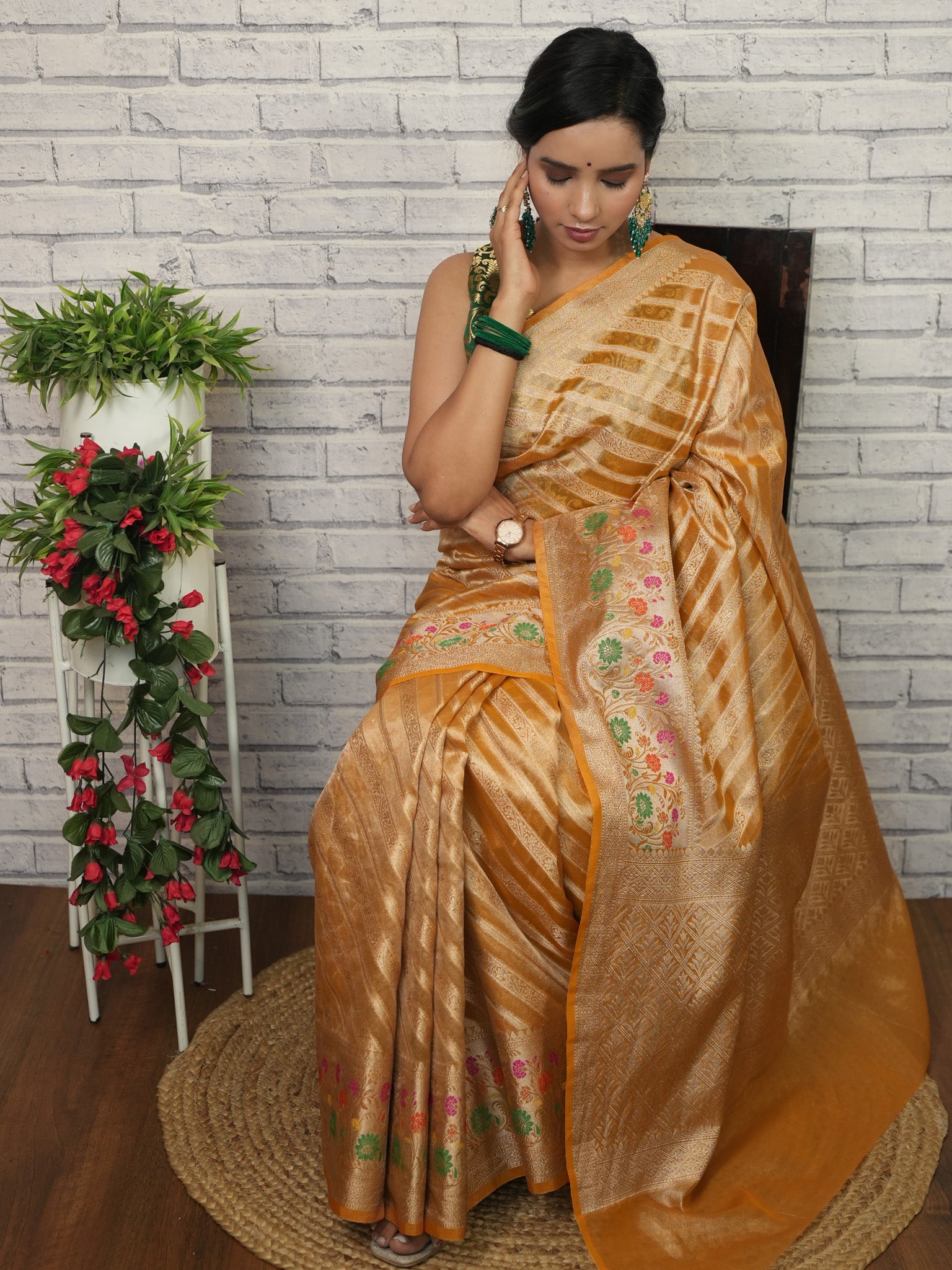 Banarasi Tissue Saree With Zari Border-Yellow