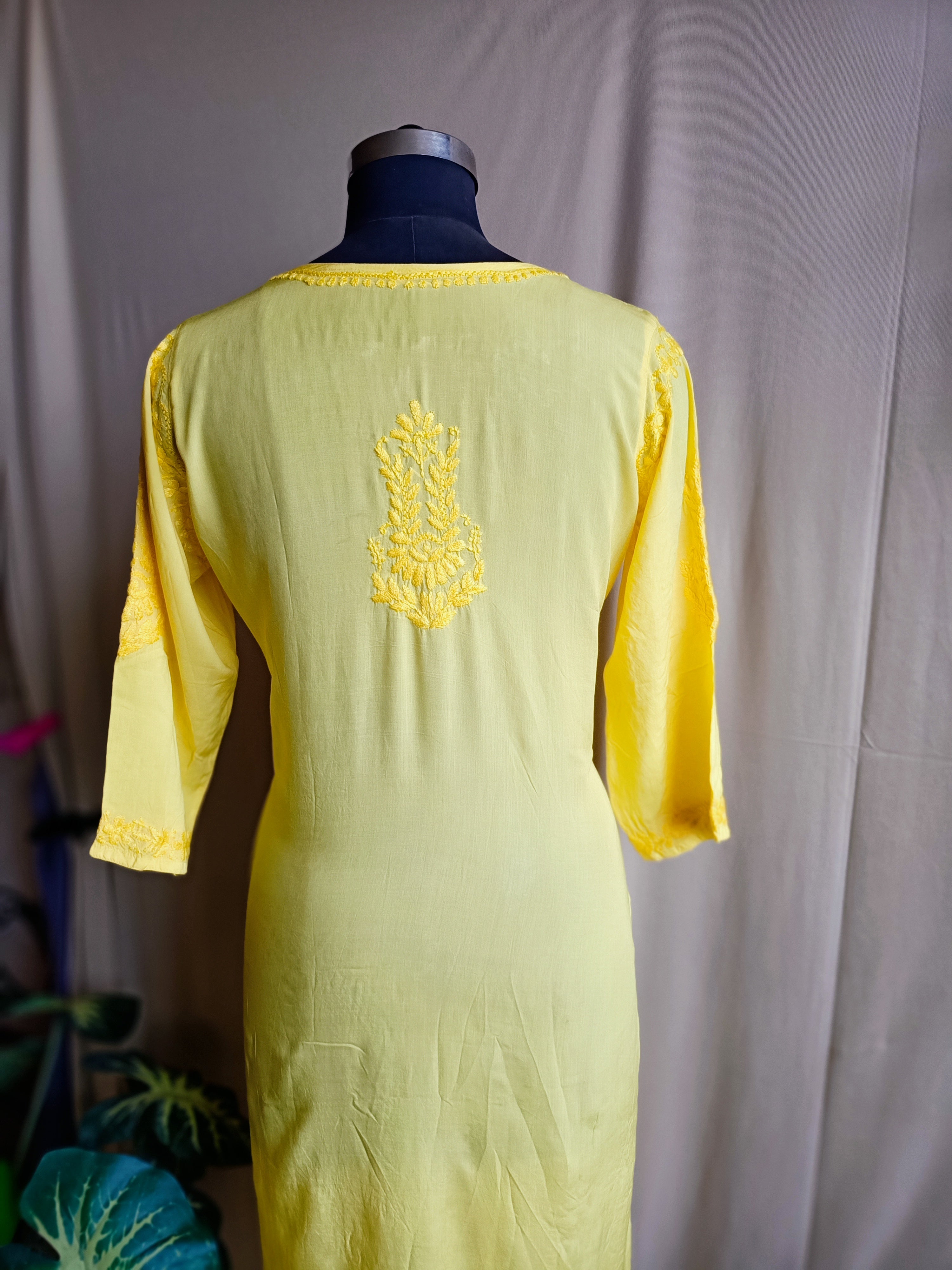Readymade Heavy Chikankari Rayon Kurti-Yellow