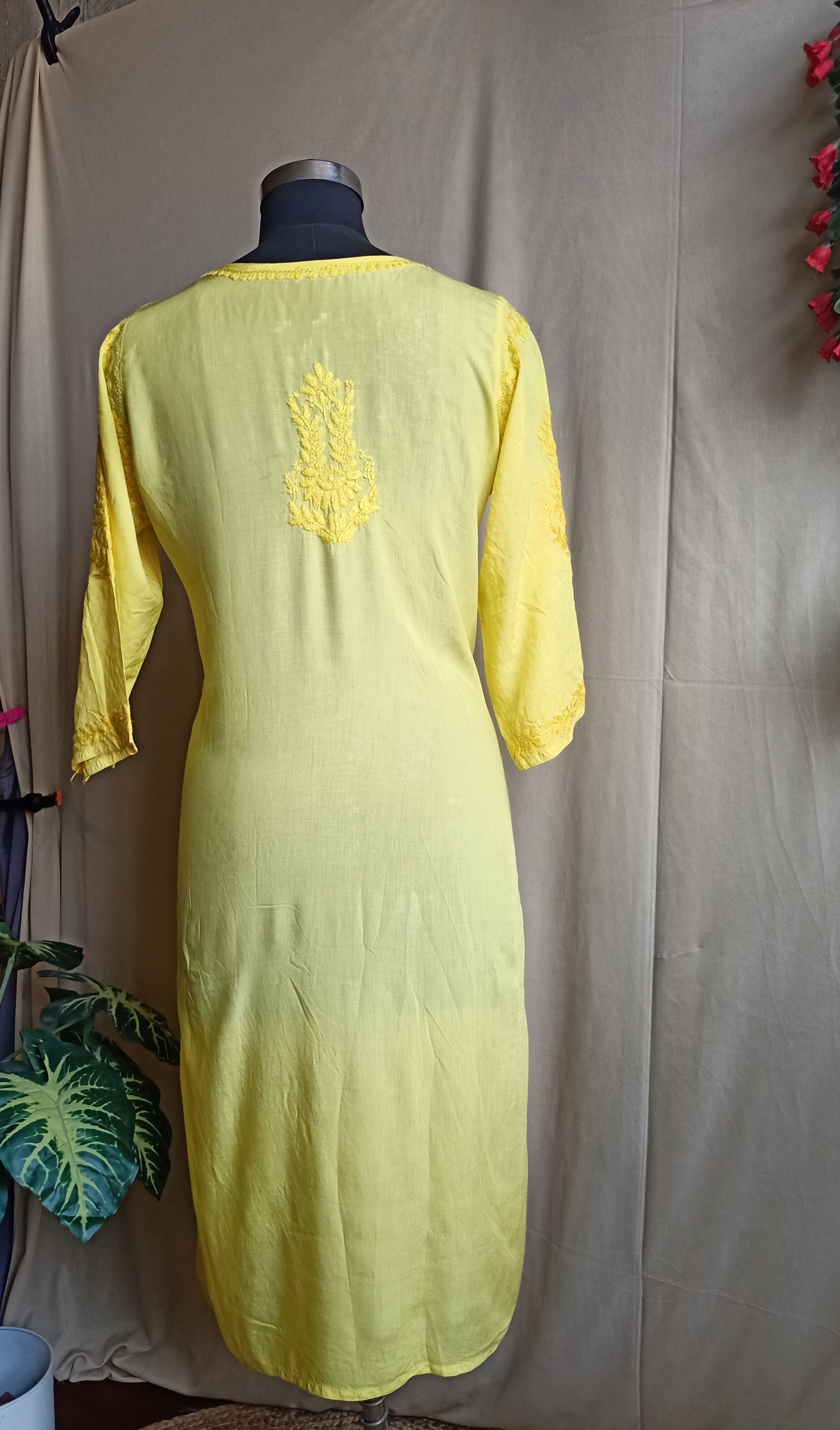 Readymade Heavy Chikankari Rayon Kurti-Yellow