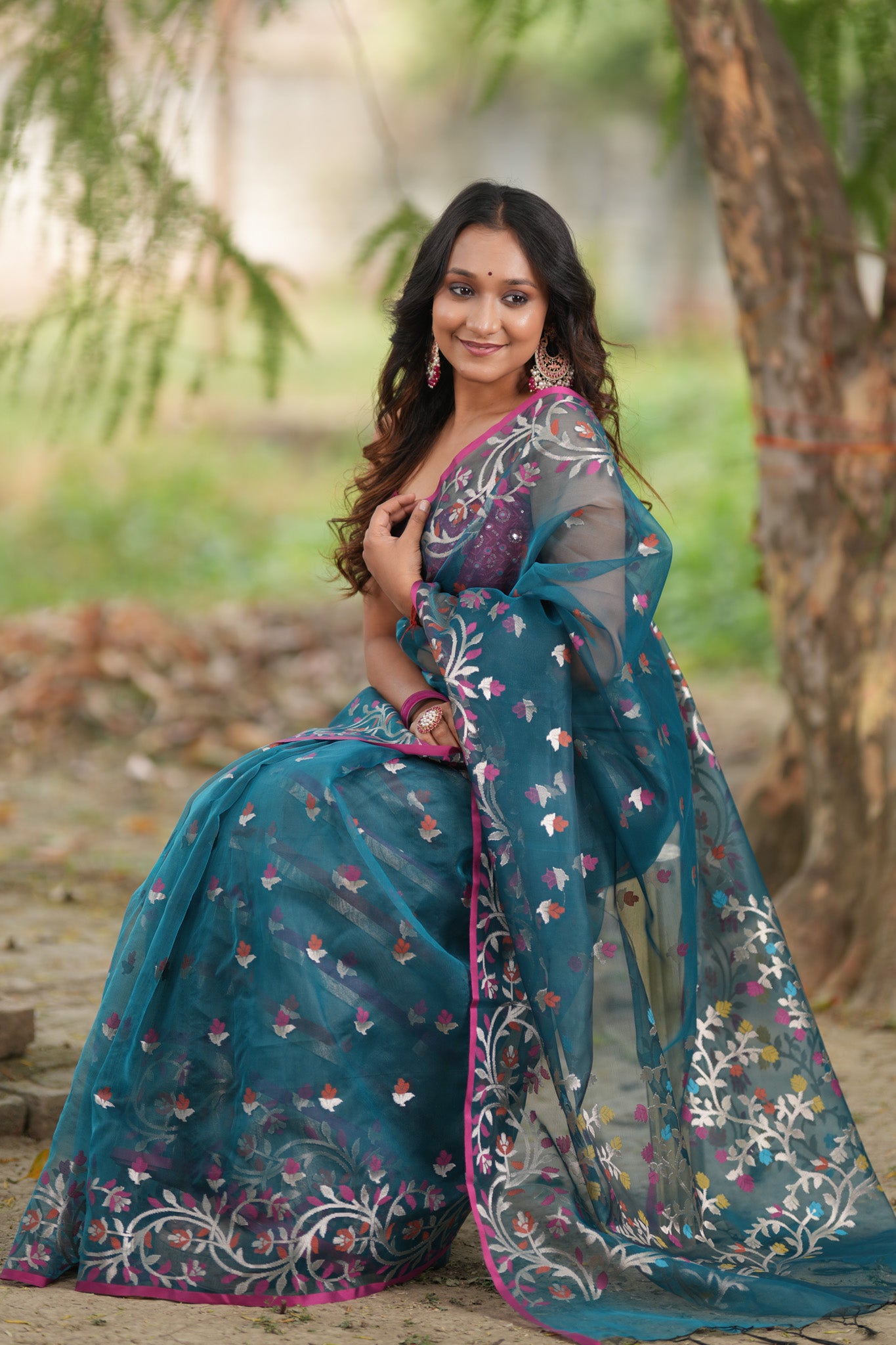 Banarasi Organza Saree With Zari Weaving & Border - Teal