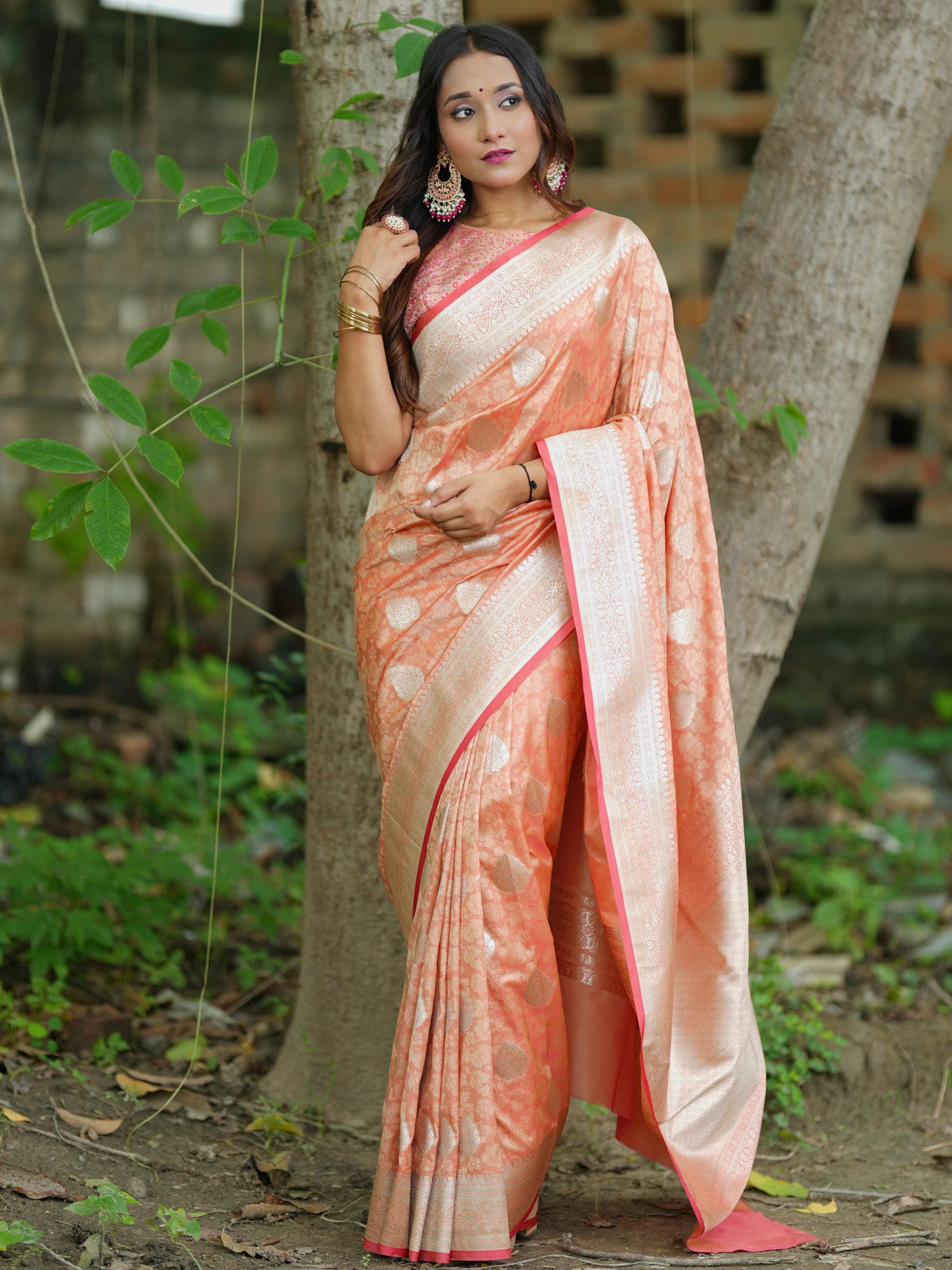Banarasi Art Katan Silk Saree With Zari Buta Weaving & Tanchoi Weaving- Peach
