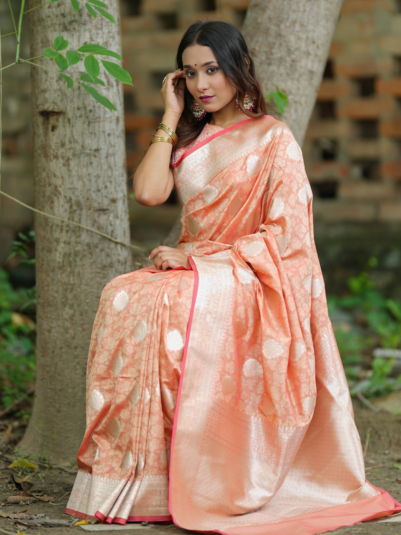Banarasi Art Katan Silk Saree With Zari Buta Weaving & Tanchoi Weaving- Peach