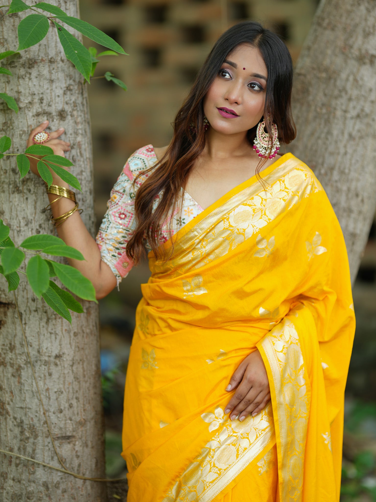 Banarasi Cotton Silk Saree Silver Zari Weaving With Border-Yellow