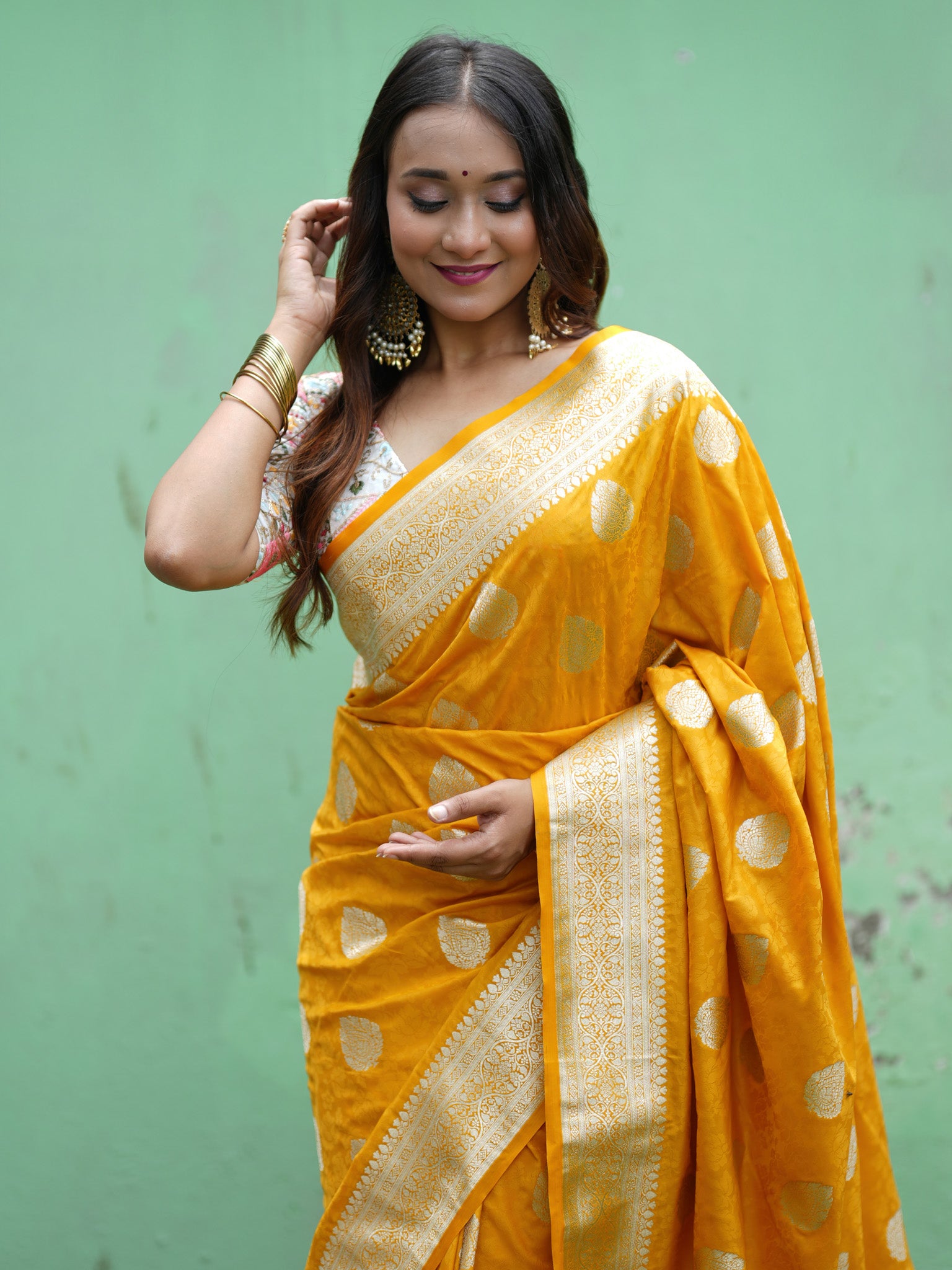 Banarasi Art Katan Silk Saree With Zari Buta Weaving & Tanchoi Weaving- Yellow