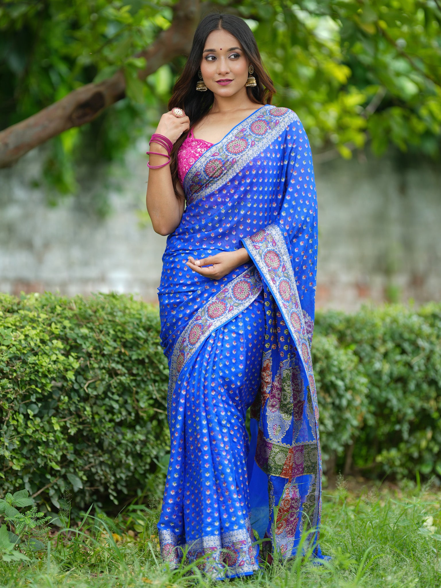 Banaras Pure Georgette Saree With Resham Weaving-Blue