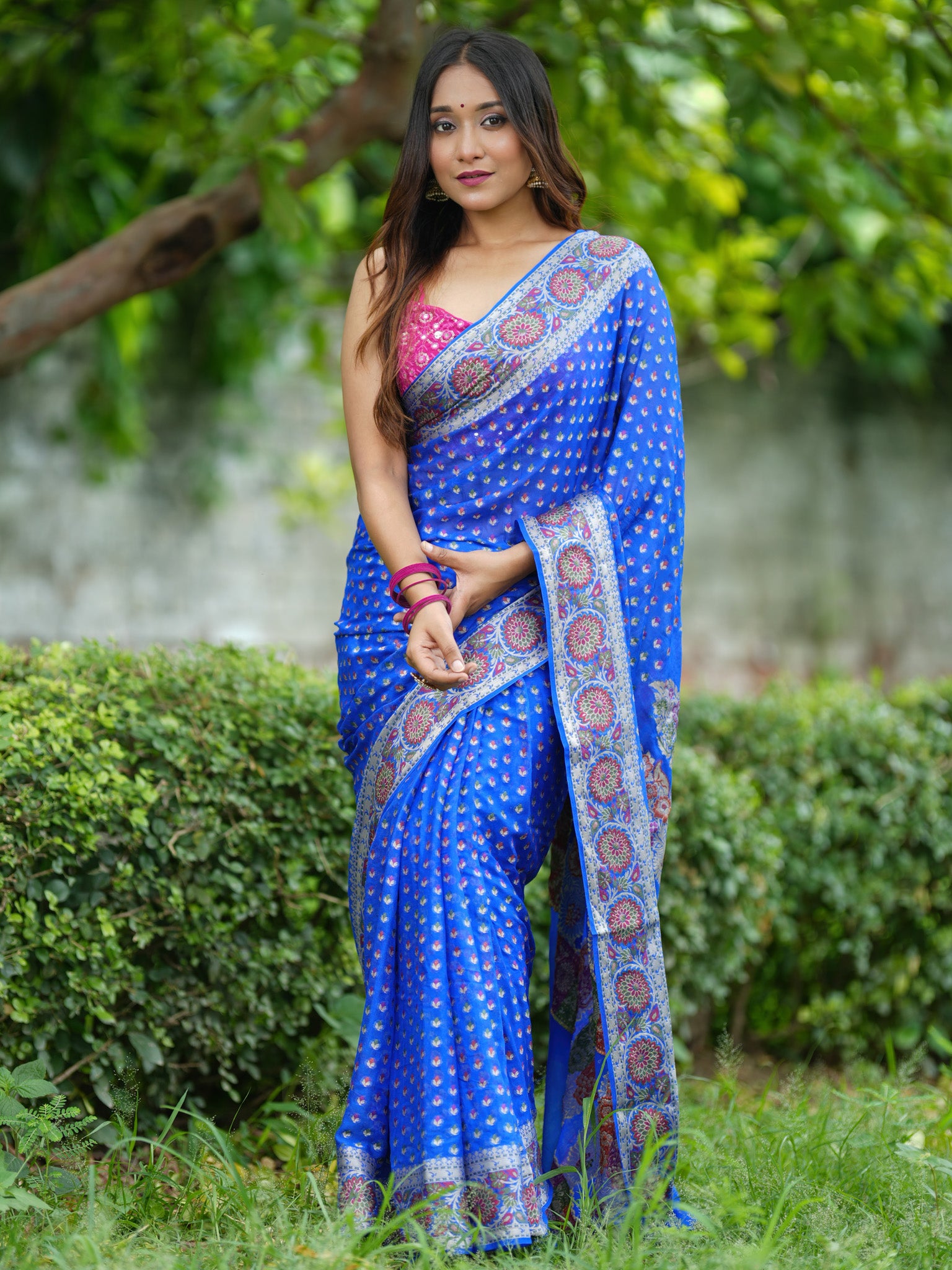 Banaras Pure Georgette Saree With Resham Weaving-Blue